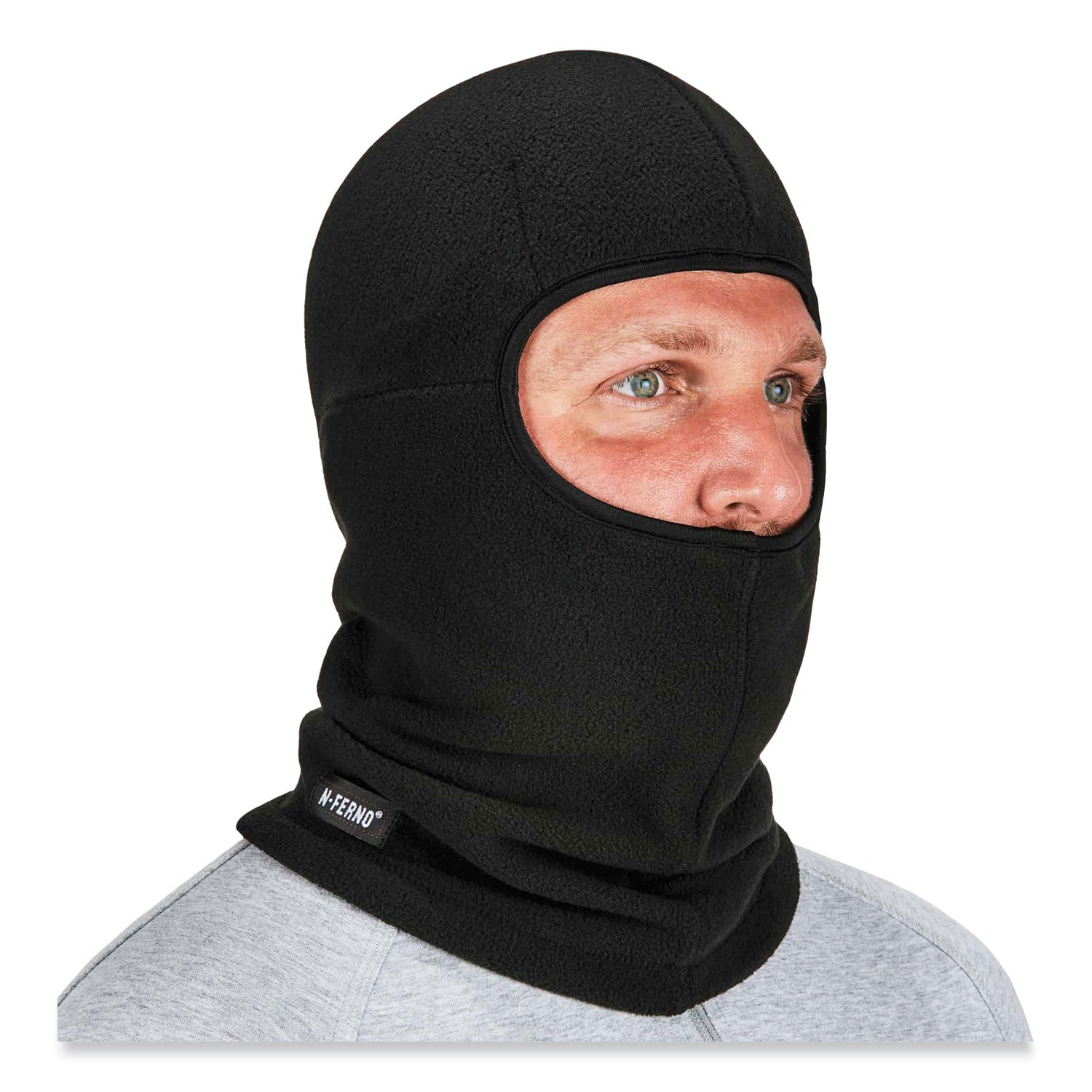 ergodyne® N-Ferno 6893Z Balaclava with Zipper for Bump Cap Insert, Polyester Fleece, One Size Fit Most, Black