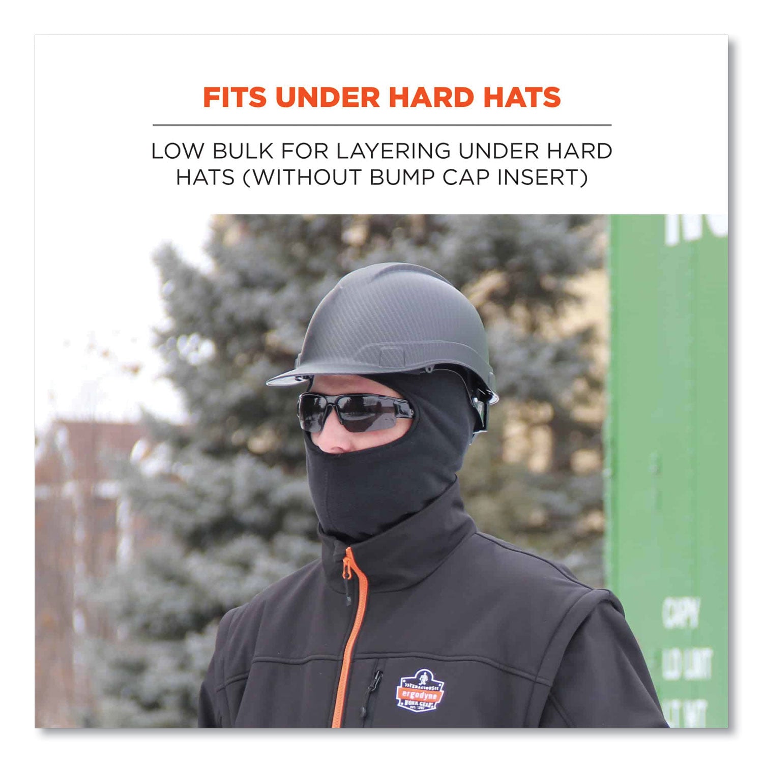 ergodyne® N-Ferno 6893Z Balaclava with Zipper for Bump Cap Insert, Polyester Fleece, One Size Fit Most, Black