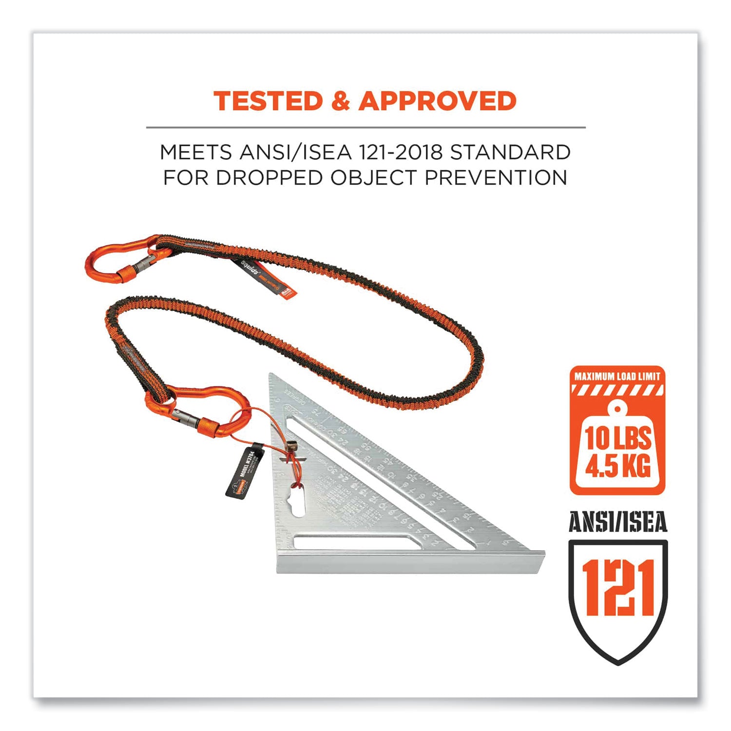 ergodyne® Squids 3110F(x) Tool Lanyard with Aluminum Carabiners, 10 lb Max Working Capacity, 38" to 48" Long, Orange/Gray