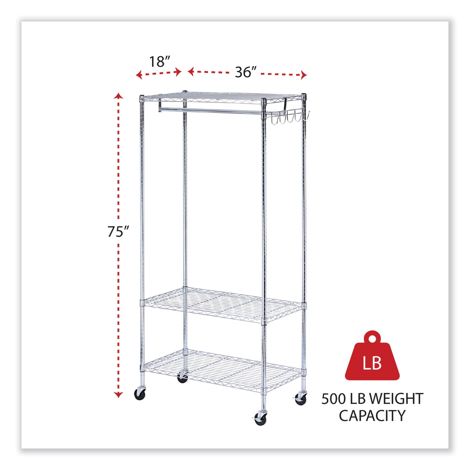 Alera® Wire Shelving Garment Rack, 30 Garments, 36w X 18d X 75h, Silver