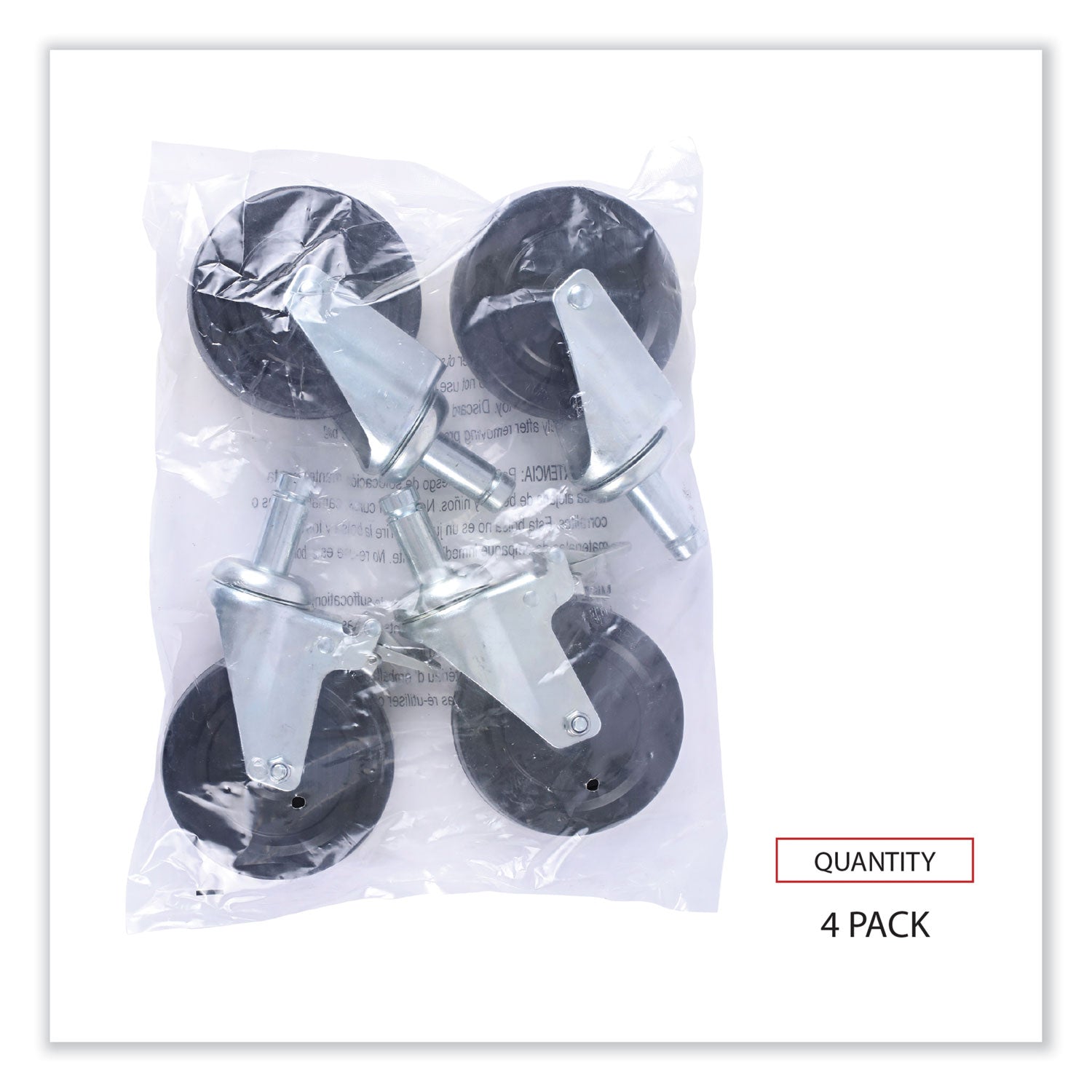 Alera® Optional Casters for Wire Shelving, Hooded Design with Integrated Bumpers, Grip Ring Stem, 5" Wheel, Black, 4/Set (2 Locking)