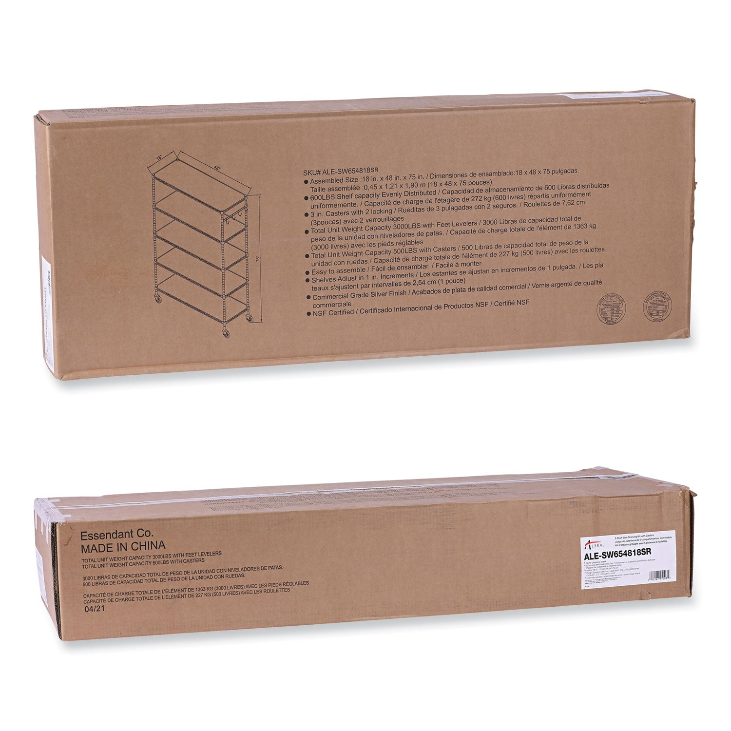 Alera® 5-Shelf Wire Shelving Kit With Casters And Shelf Liners, 48w X 18d X 72h, Silver