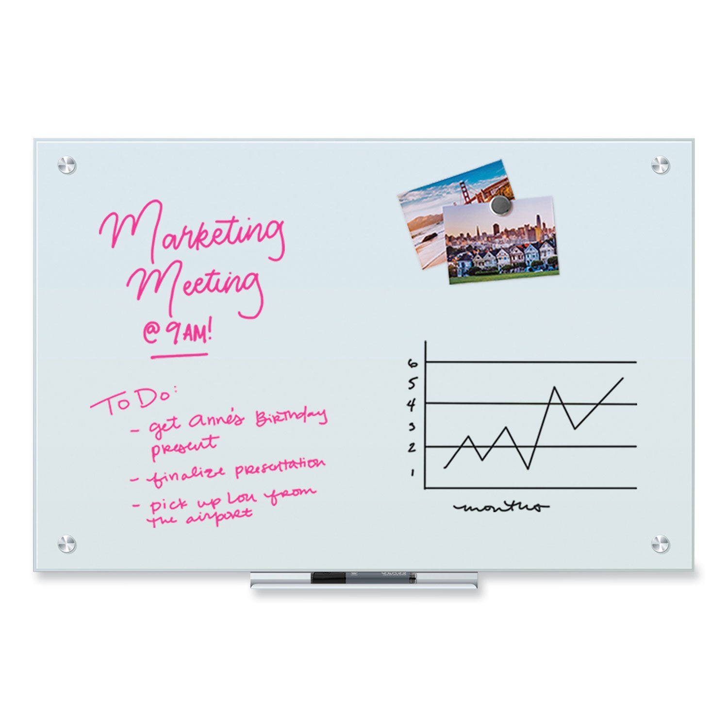 U Brands Glass Dry Erase Board, 36" x 24" (Actual Size: 35" x 23"), White Surface
