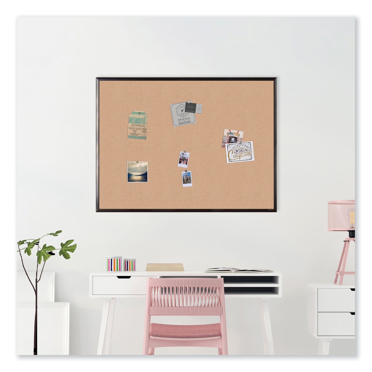 U Brands Cork Bulletin Board with Aluminum Frame, 48" x 36" (Actual Size: 47" x 35"), Tan Surface, Black Aluminum Frame