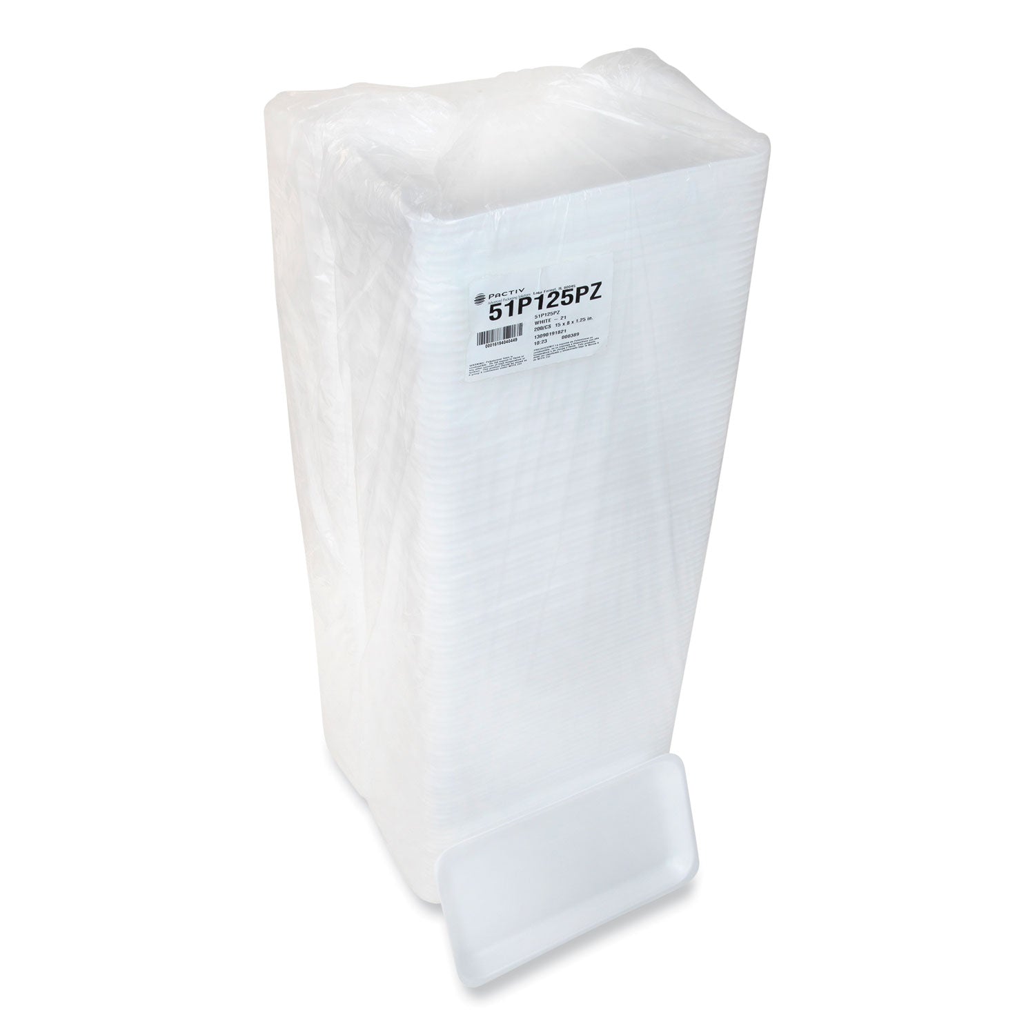 Pactiv Evergreen Supermarket Tray, #25PZ, 15 x 8 x 1.25, White, Foam, 200/Carton