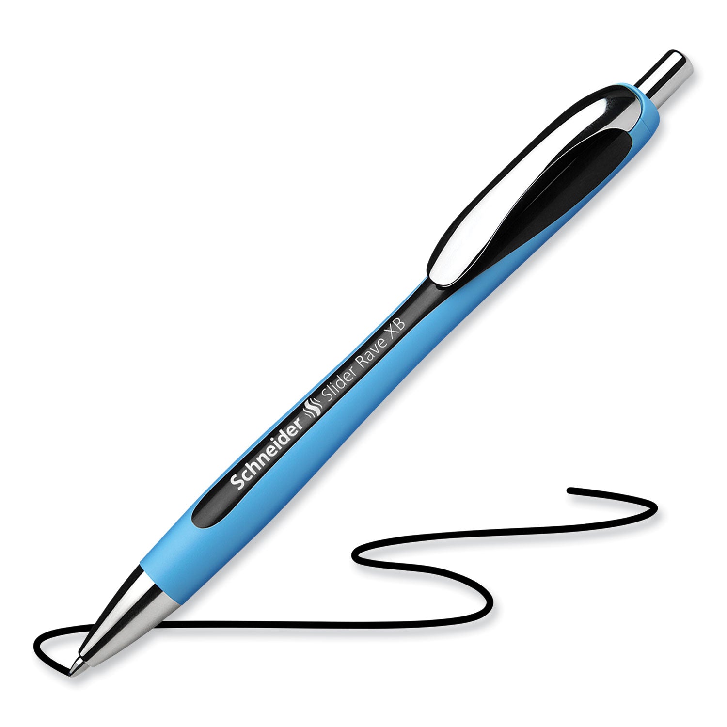Schneider® Slider Rave XB Ballpoint Pen, Retractable, Extra-Bold 1.4 mm, Black Ink, Black/Light Blue Barrel