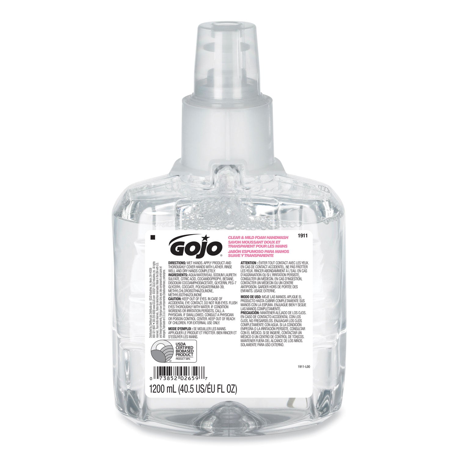 Clear and Mild Foam Handwash Refill, For GOJO LTX-12 Dispenser, Fragrance-Free, 1,200 mL Refill, 2/Carton