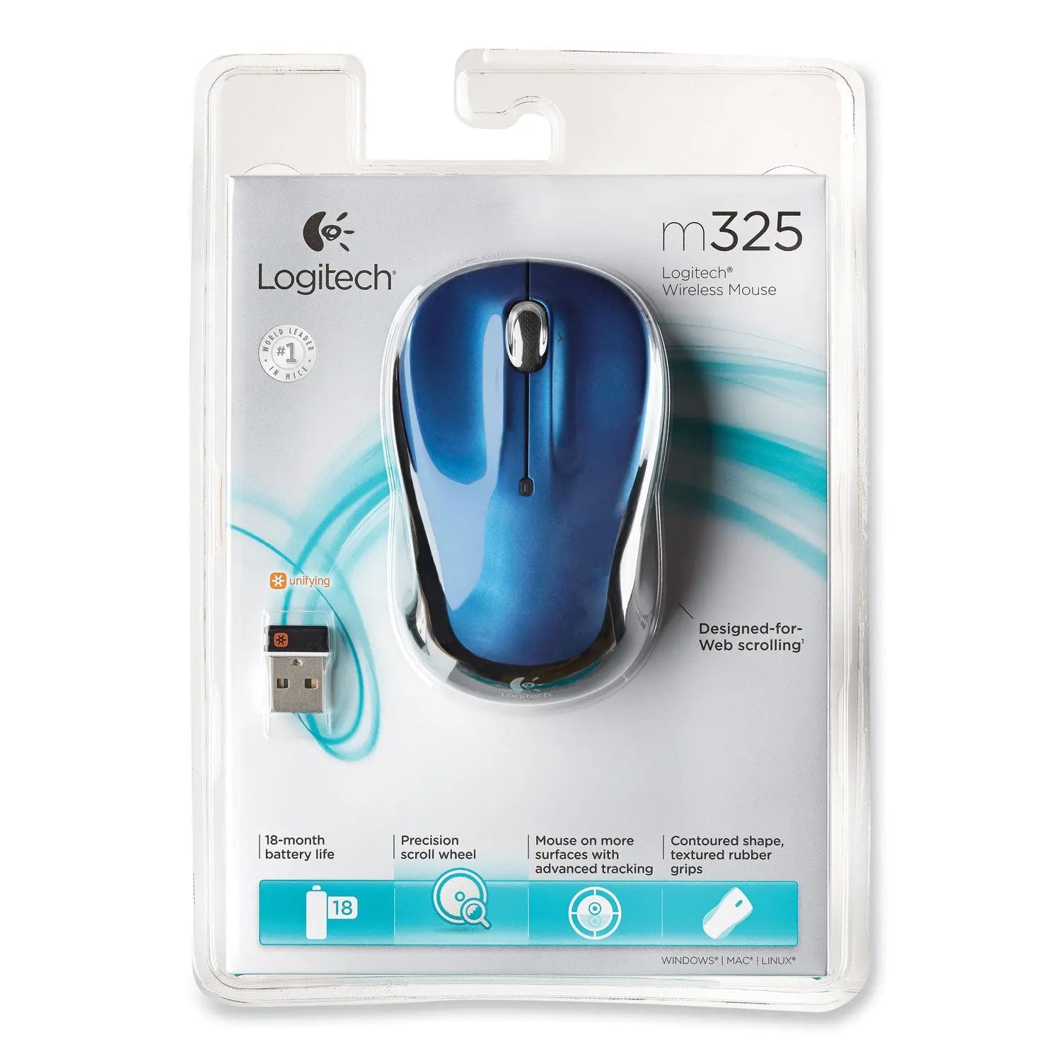 M325 Wireless Mouse, 2.4 GHz Frequency/30 ft Wireless Range, Left/Right Hand Use, Blue Logitech® Flipcost