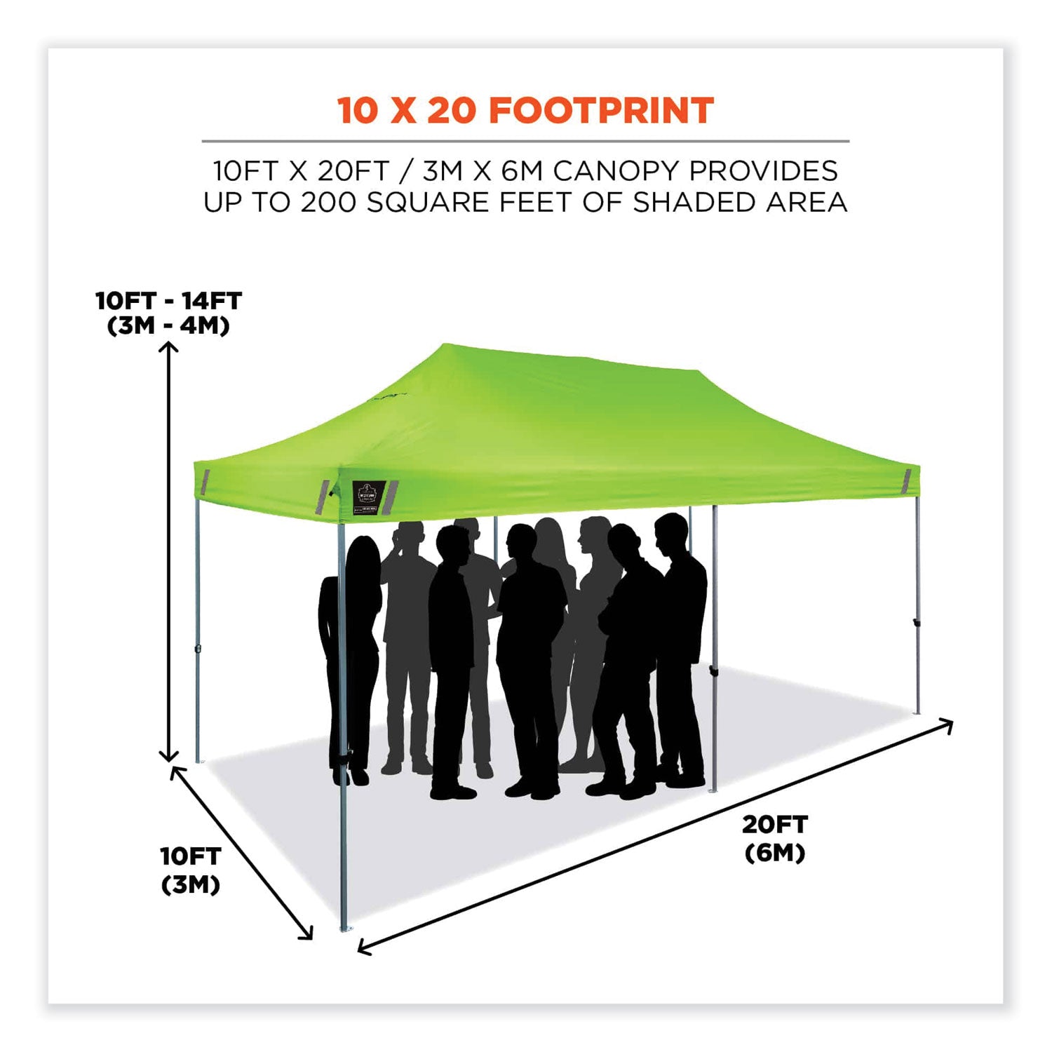 ergodyne® Shax 6015 Heavy-Duty Pop-Up Tent, Single Skin, 10 ft x 20 ft, Polyester/Steel, Lime