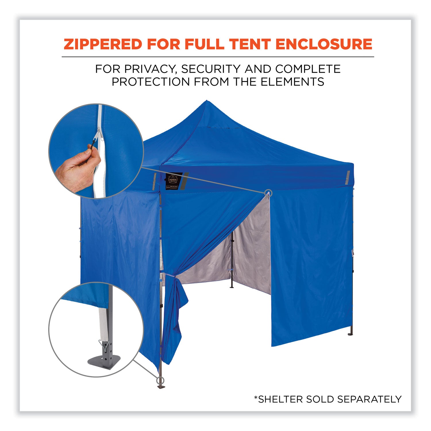 ergodyne® Shax 6096 Pop-Up Tent Sidewall with Zipper, Single Skin, 10 ft x 10 ft, Polyester, Blue