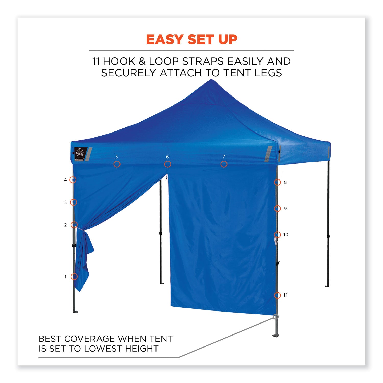 ergodyne® Shax 6096 Pop-Up Tent Sidewall with Zipper, Single Skin, 10 ft x 10 ft, Polyester, Blue