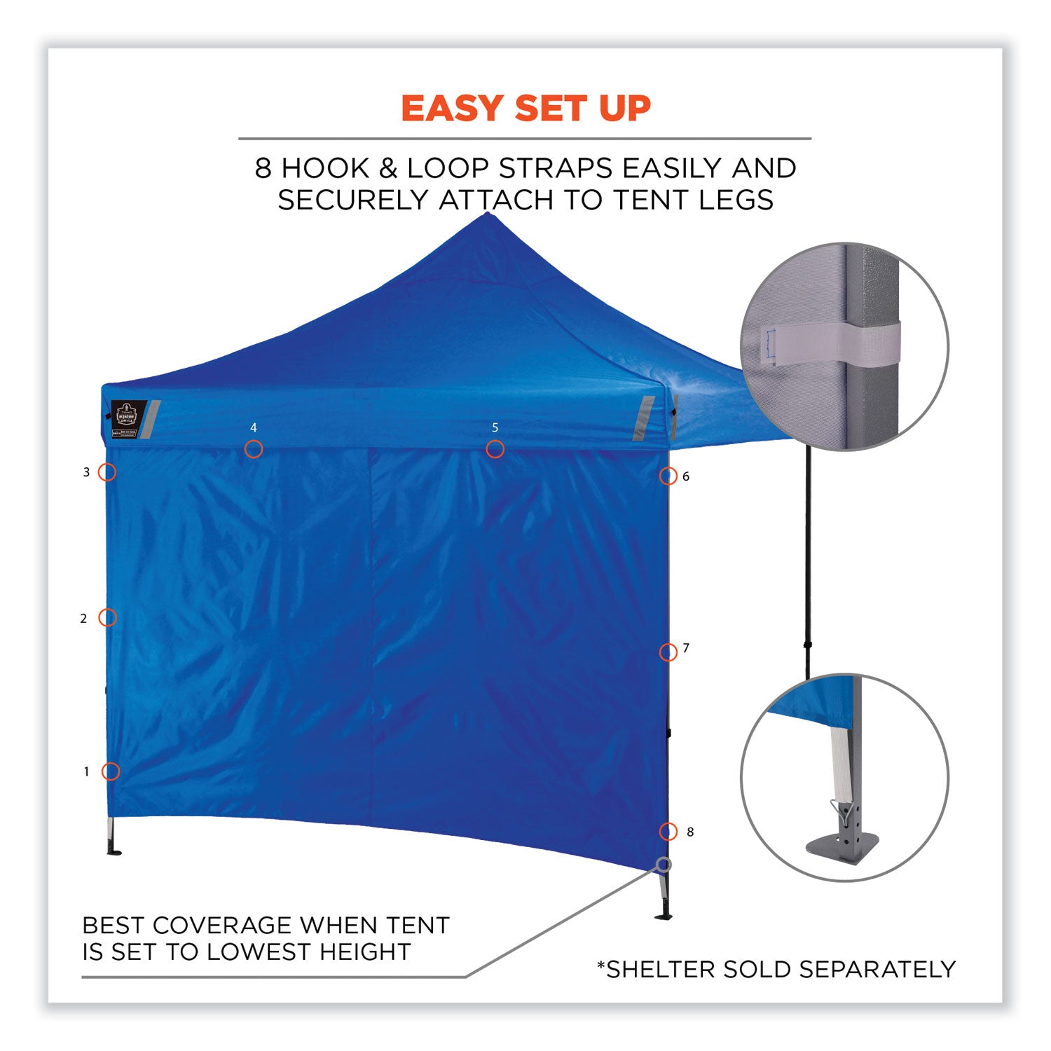 ergodyne® Shax 6098 Pop-Up Tent Sidewall, Single Skin, 10 ft x 10 ft, Polyester, Blue