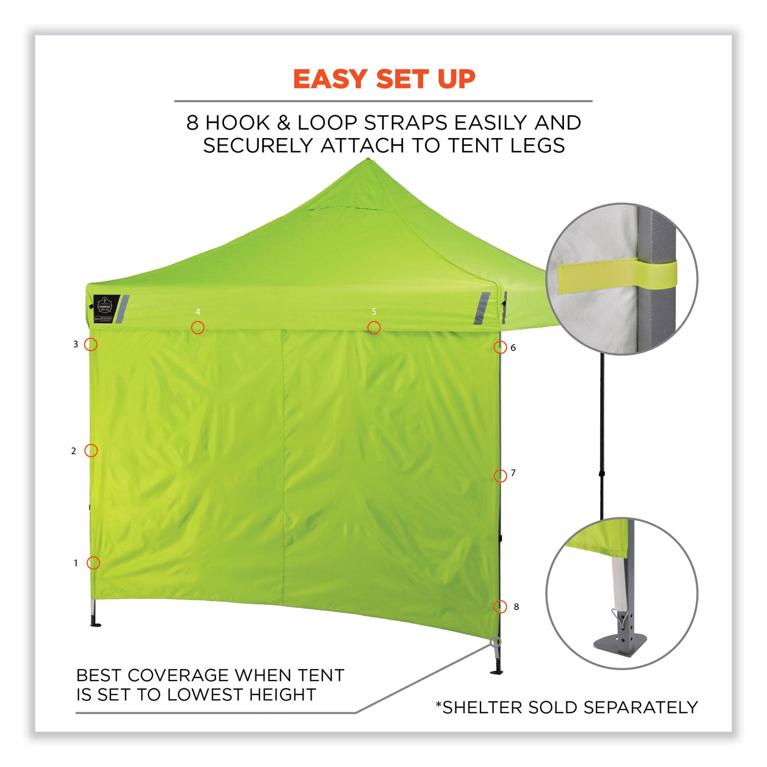 ergodyne® Shax 6098 Pop-Up Tent Sidewall, Single Skin, 10 ft x 10 ft, Polyester, Lime