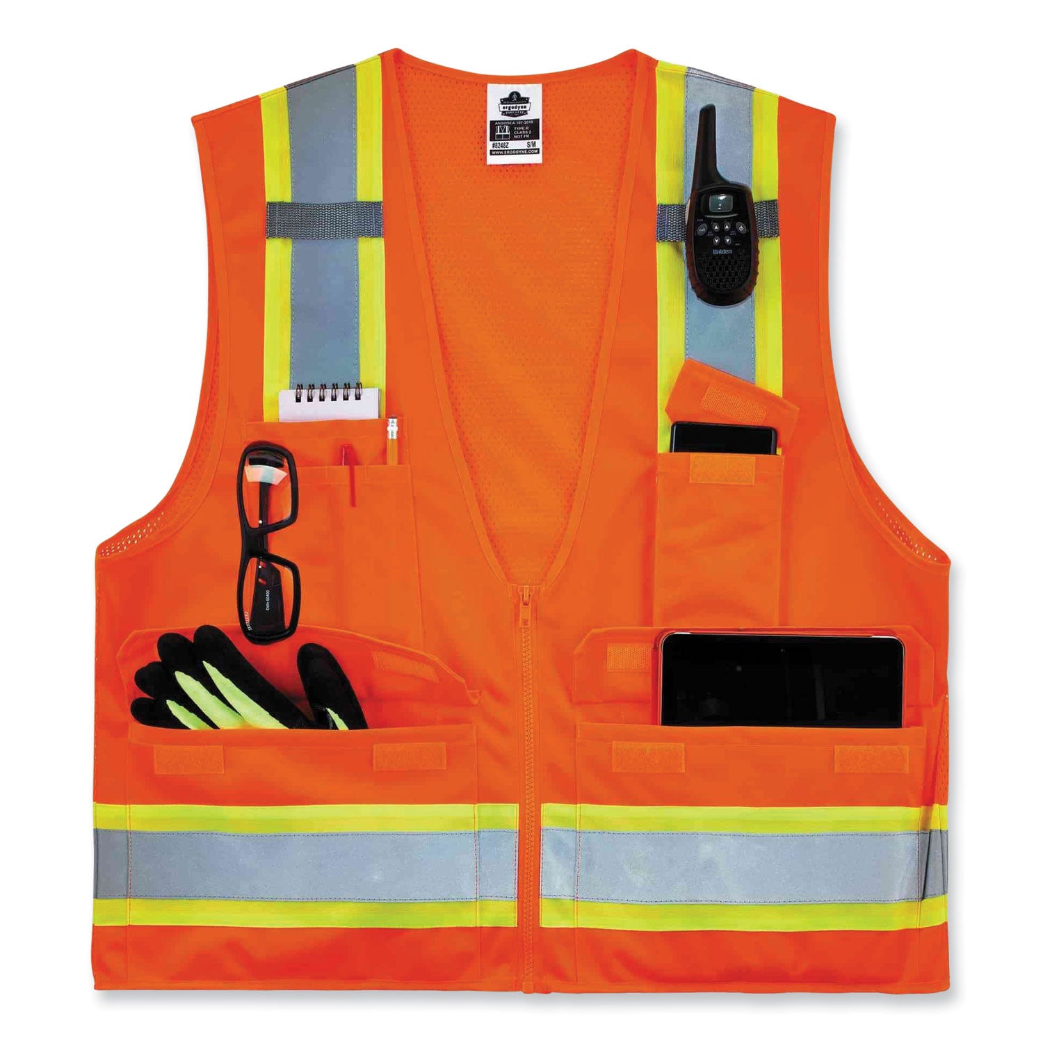 ergodyne® GloWear 8248Z Class 2 Two-Tone Surveyors Zipper Vest, Polyester, 4X-Large/5X-Large, Orange