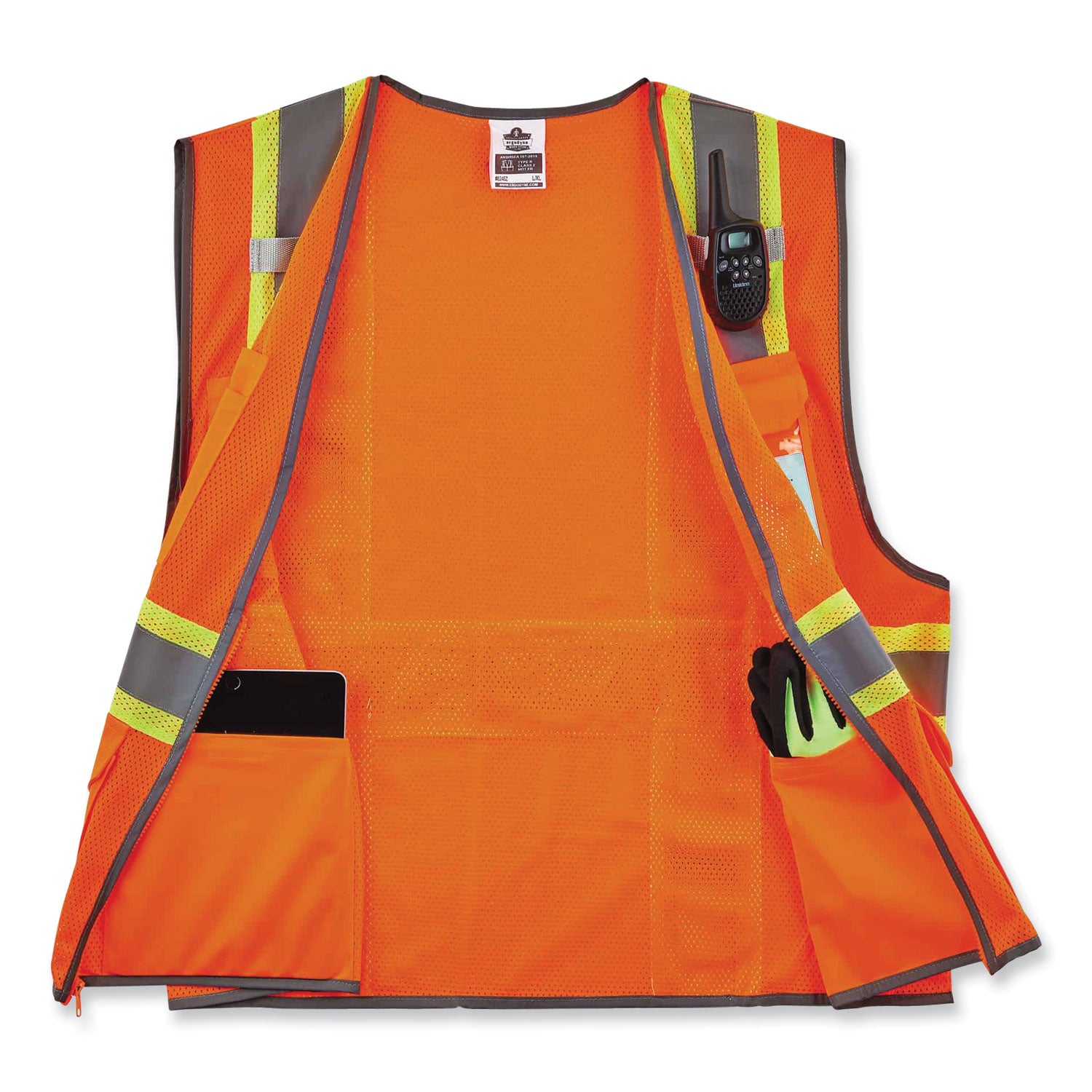 ergodyne® GloWear 8246Z Class 2 Two-Tone Mesh Reflective Binding Zipper Vest, Polyester, Small/Medium, Orange
