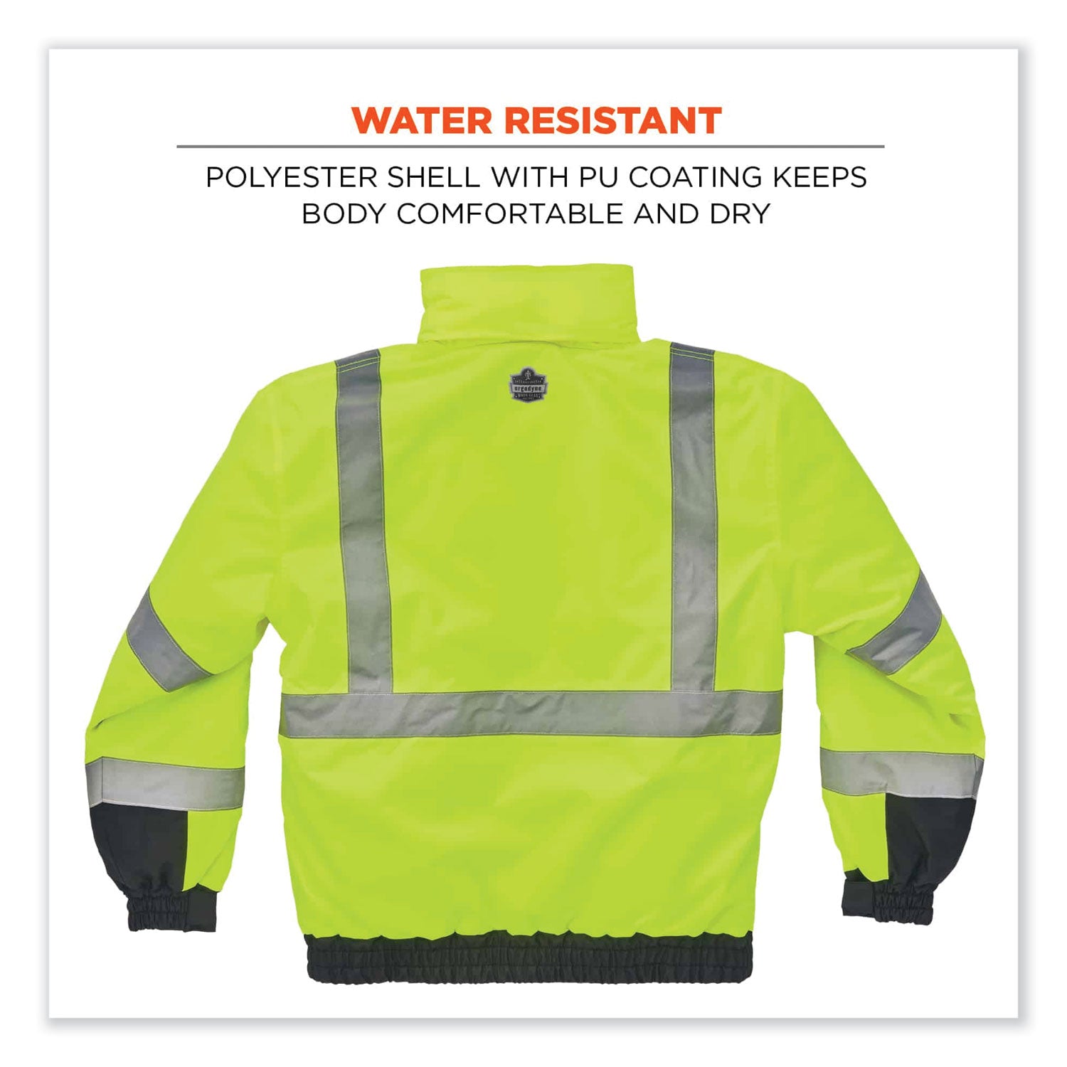 ergodyne® GloWear 8377 Class 3 Hi-Vis Quilted Bomber Jacket, Lime, 4X-Large