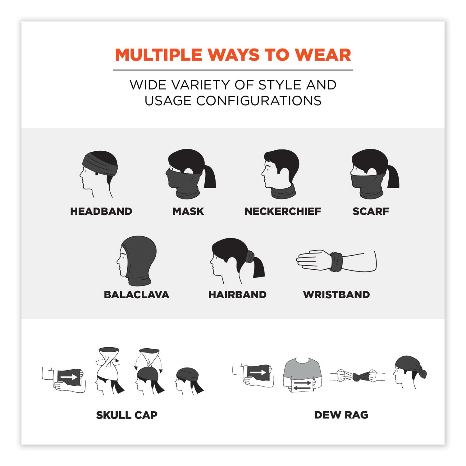 ergodyne® Chill-Its 6484 Reflective Performance Knit Multi-Band, Rayon-Spandex Blend, One Size Fits Most, Black