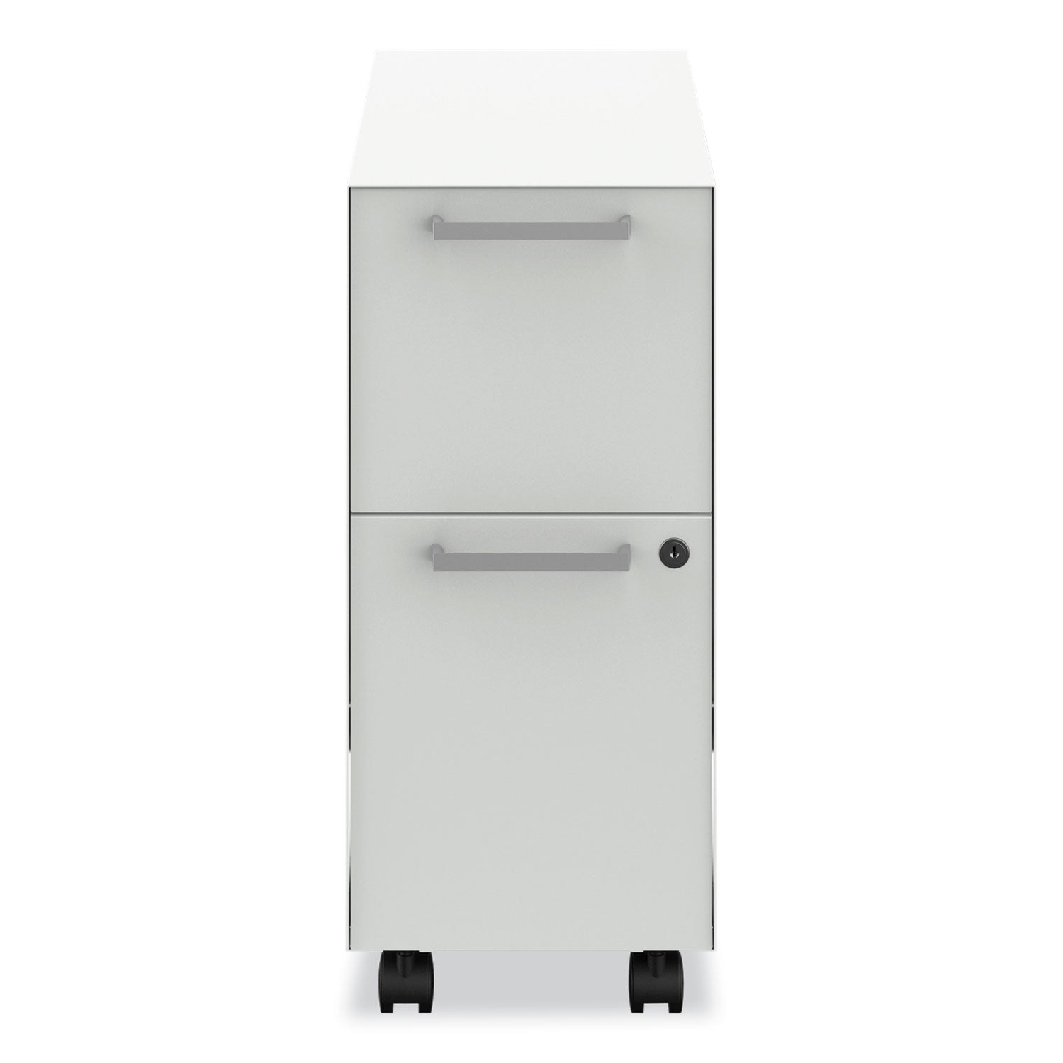 HON® Fuse Mobile Slim Pedestal File, Left/Right, 2-Drawers: Box/File, Letter, Designer White, 10 x 23.25 x 21