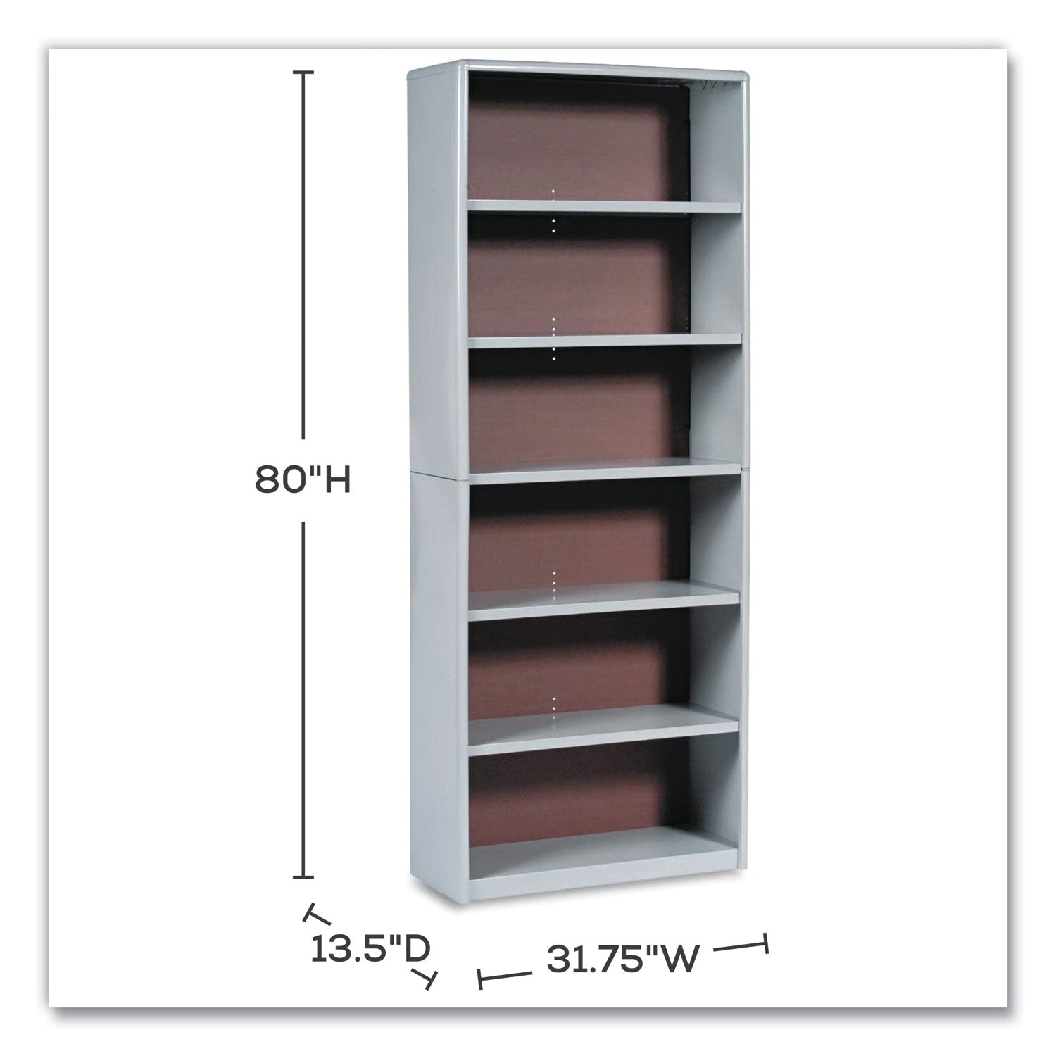 Safco® ValueMate Economy Bookcase, Six-Shelf, 31.75w x 13.5d x 80h, Gray