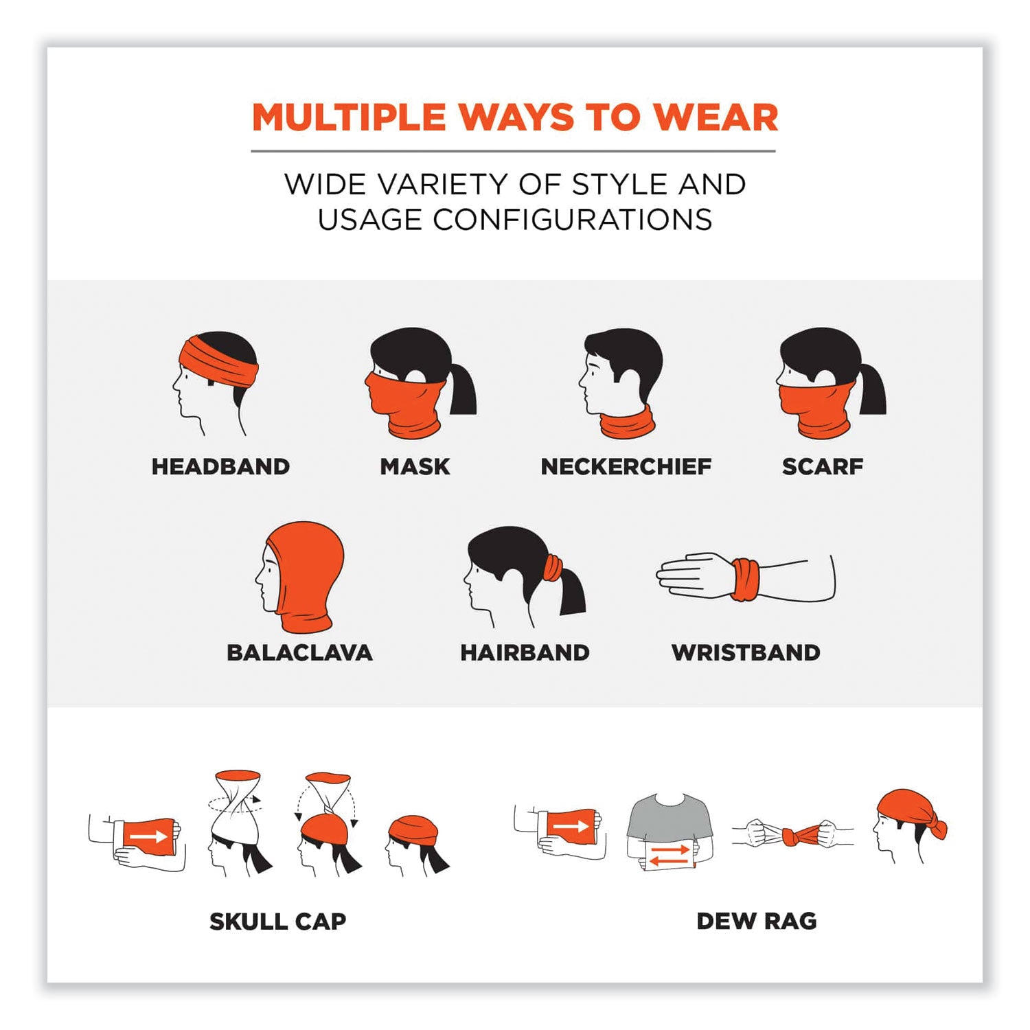 ergodyne® Chill-Its 6487 Cooling Performance Knit Multi-Band, Polyester/Spandex, One Size Fits Most, Hi-Vis Orange