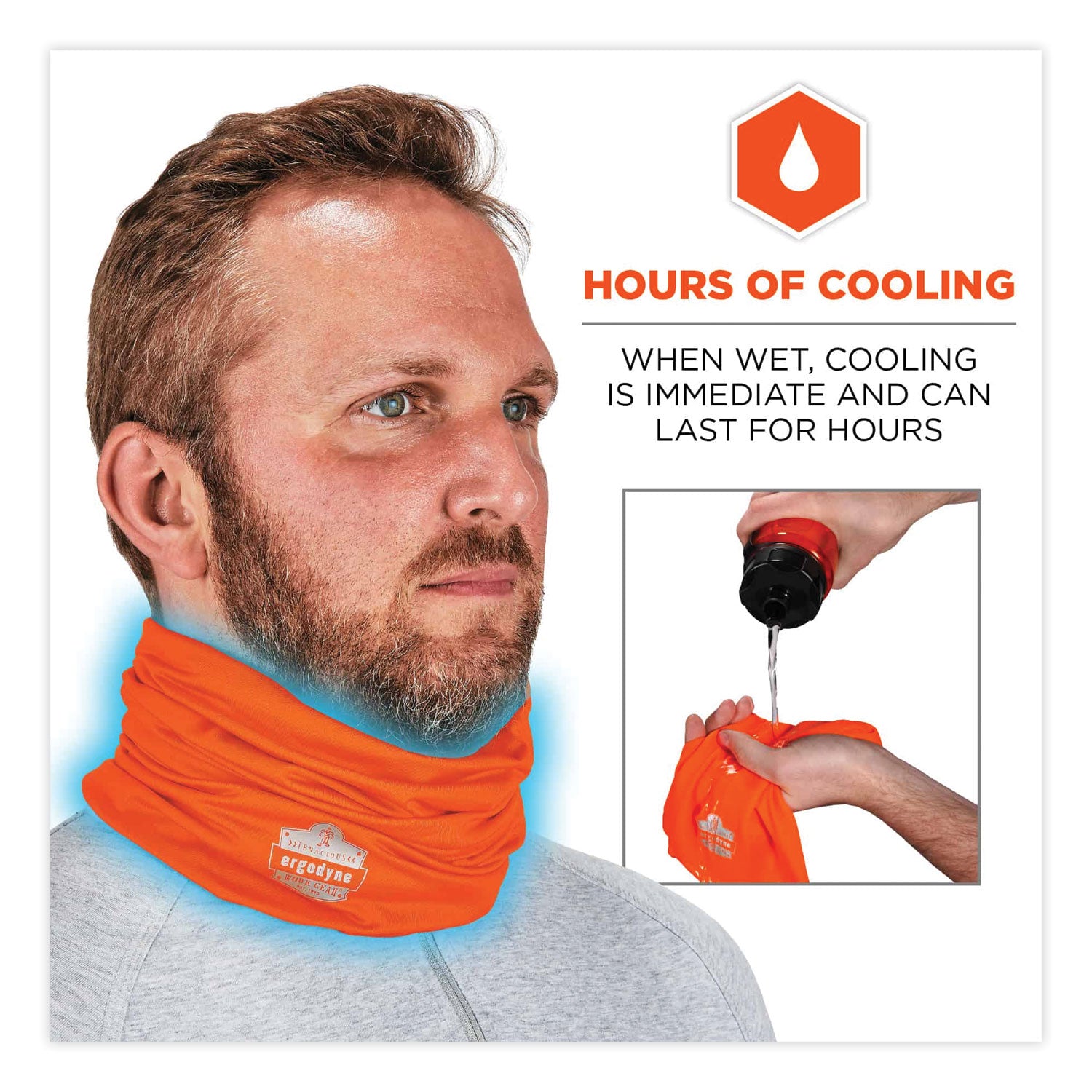 ergodyne® Chill-Its 6487 Cooling Performance Knit Multi-Band, Polyester/Spandex, One Size Fits Most, Hi-Vis Orange
