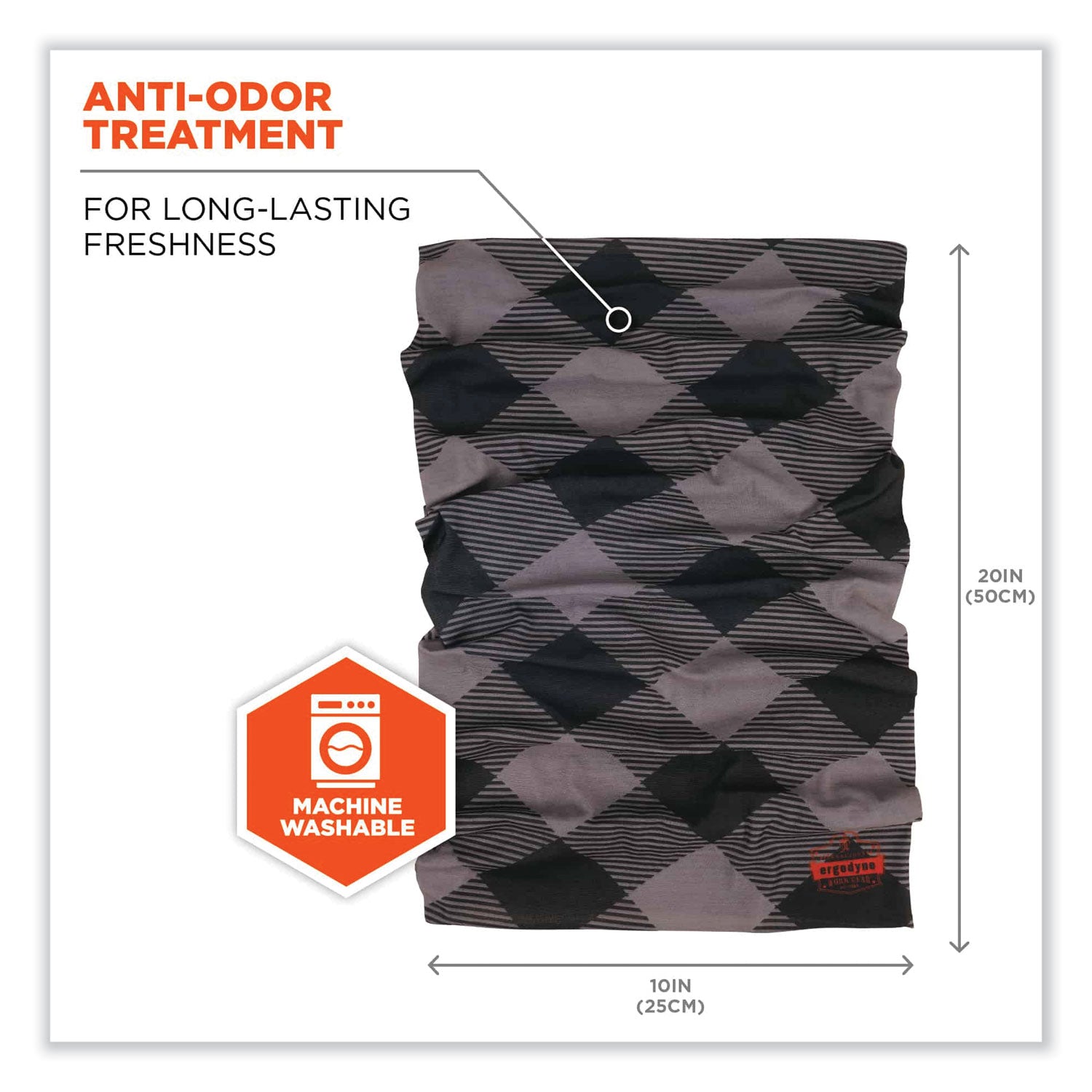 ergodyne® Chill-Its 6485 Multi-Band, Polyester, One Size Fits Most, Gray Buffalo Plaid