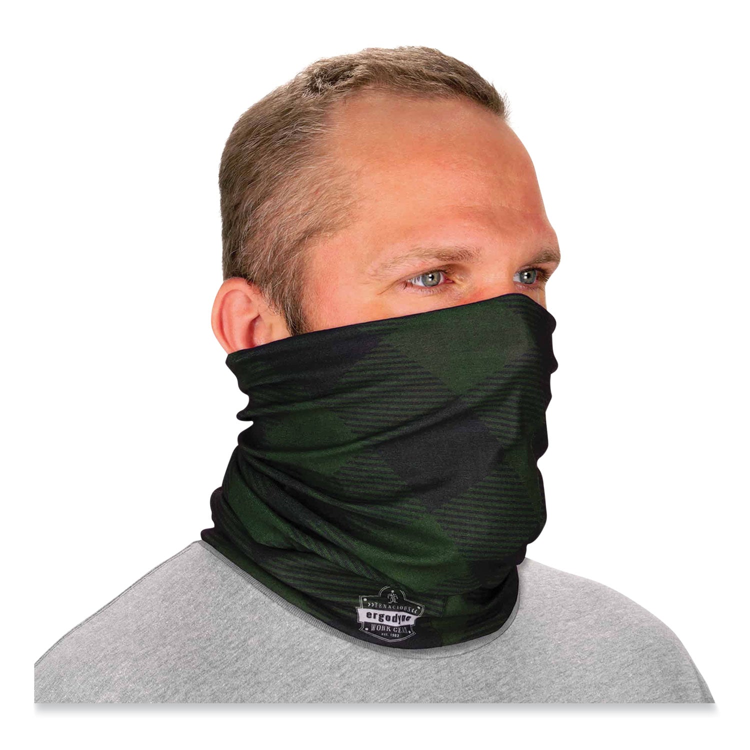 ergodyne® Chill-Its 6485 Multi-Band, Polyester, One Size Fits Most, Green Buffalo Plaid