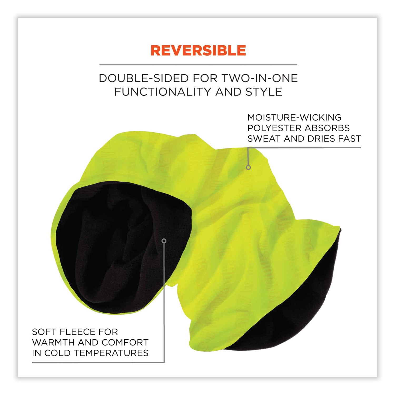 Ergodyne® N-Ferno 6491 Reversible Thermal Fleece + Poly Multi-Band, One Size Fits Most, Lime