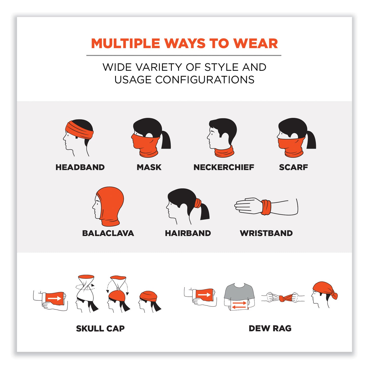 ergodyne® Chill-Its 6487R Reflective Cooling Multi-Band, Polyester/Spandex, One Size Fits Most, Hi-Vis Orange