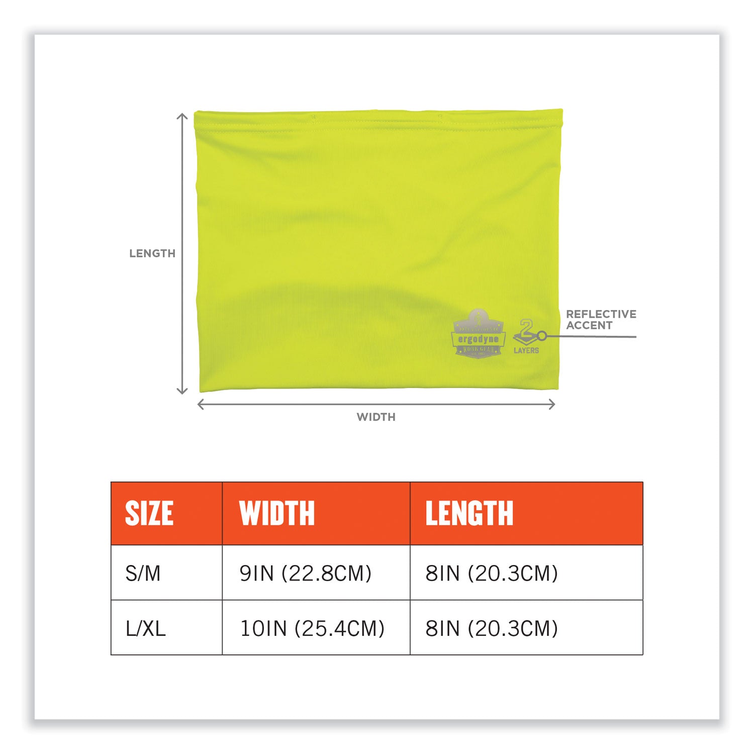 ergodyne® Chill-Its 6489 2-Layer Cooling Performance Knit Multi-Band, Polyester/Spandex, Small/Medium, Hi-Vis Lime