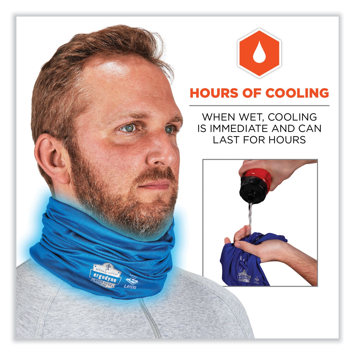 ergodyne® Chill-Its 6489 2-Layer Cooling Performance Knit Multi-Band, Polyester/Spandex, Large/X-Large, Blue