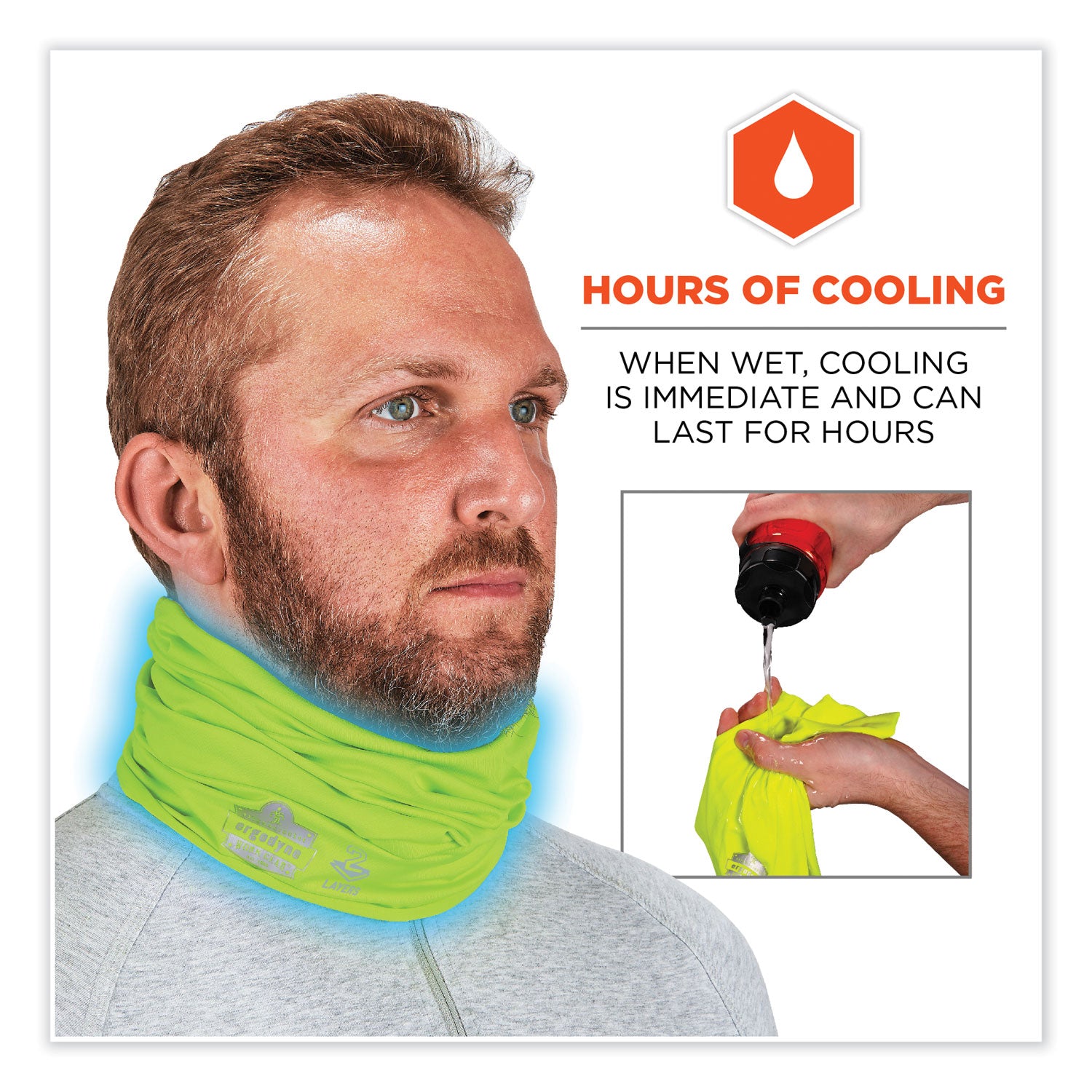 ergodyne® Chill-Its 6489 2-Layer Cooling Performance Knit MultiBand, Polyester/Spandex, 2X-Large/3X-Large, Hi-Vis Lime