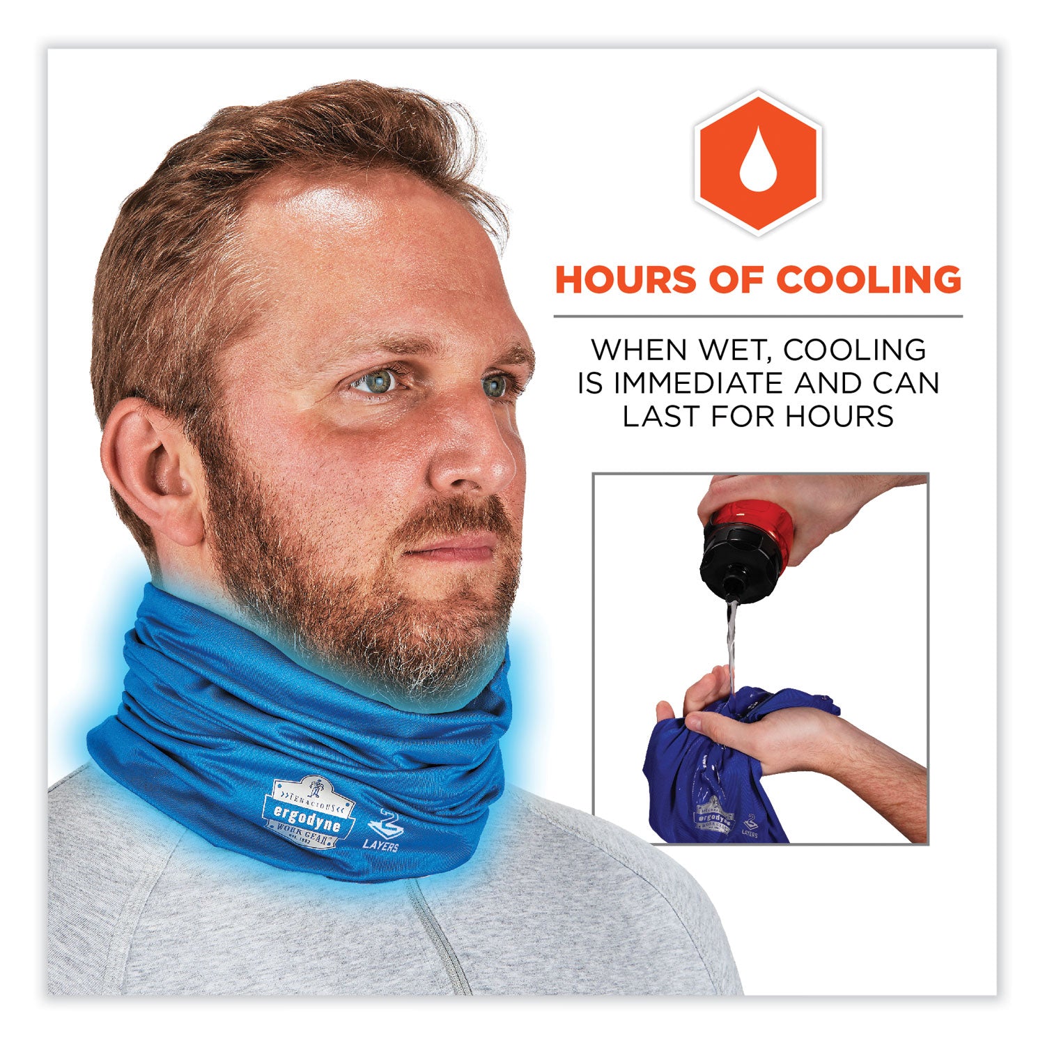 ergodyne® Chill-Its 6489 2-Layer Cooling Performance Knit Multi-Band, Polyester/Spandex, 2X-Large/3X-Large, Blue