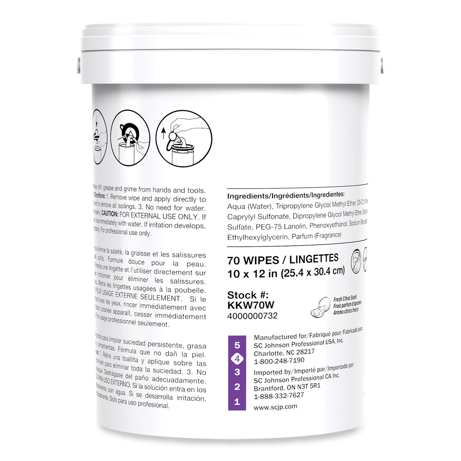 SC Johnson Professional® Kresto Kwik-Wipes, Cloth, 1-Ply, 7.9 X 5.7, Citrus, White, 70/pack, 6 Packs/carton