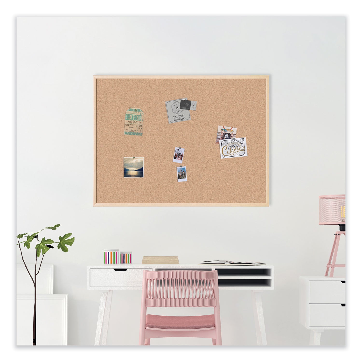 U Brands Cork Bulletin Board, 48" x 36" (Actual Size: 47" x 35"), Tan Surface, Birch Finished Wood Frame