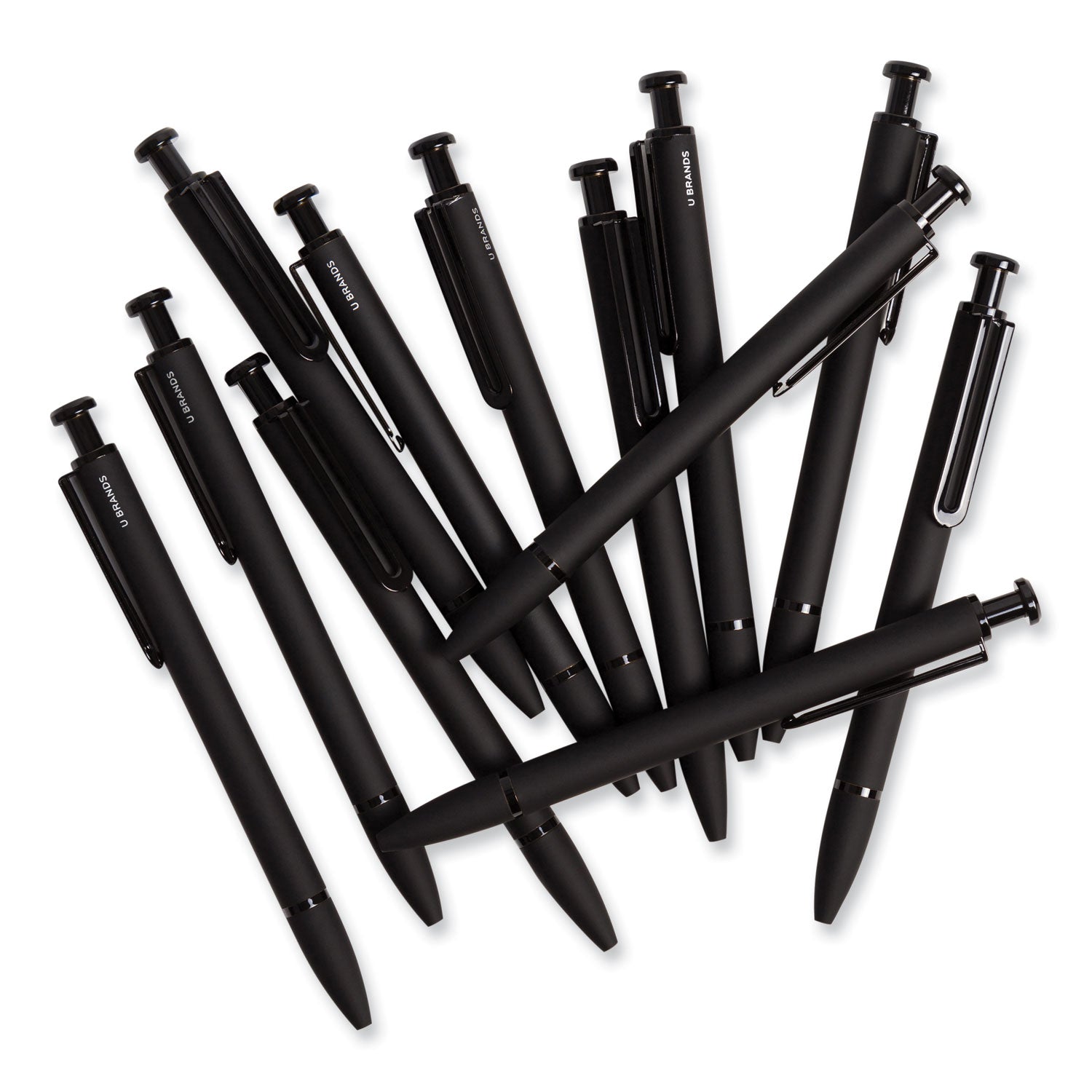 U Brands Monterey Soft Touch Ballpoint Pen, Retractable, Medium 1 Mm, Black Ink, Midnight Barrel, 12/pack