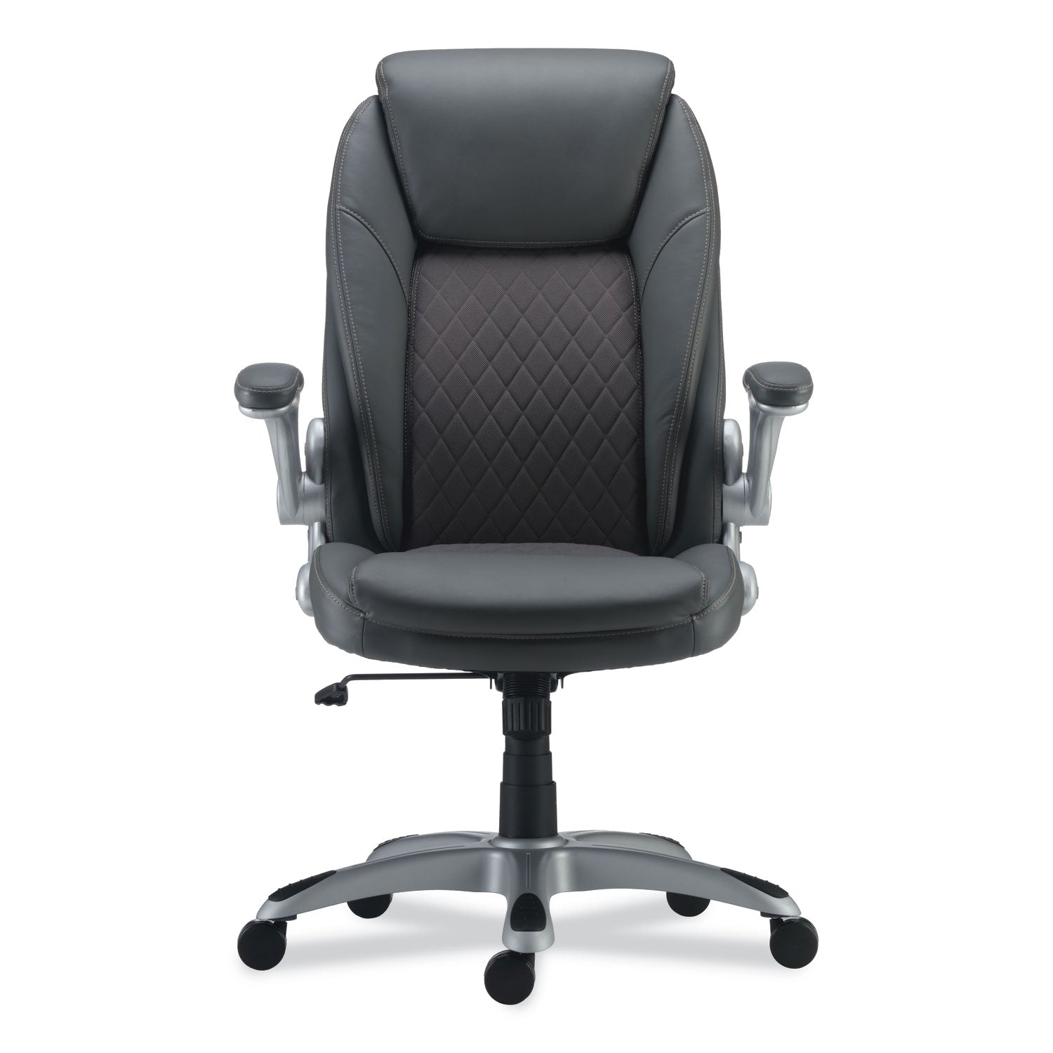 Alera® Alera Leithen Bonded Leather Midback Chair, Supports Up to 275 lb, Gray Seat/Back, Silver Base