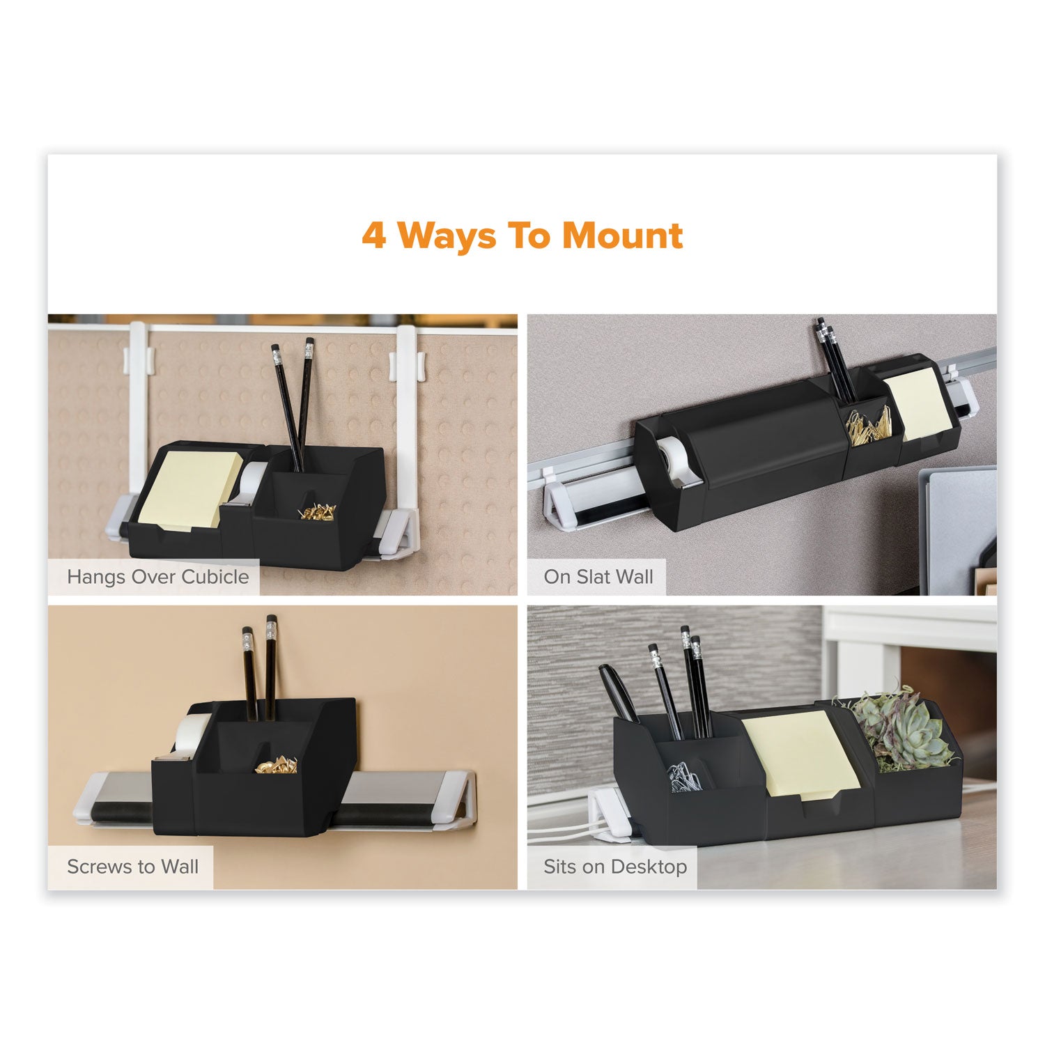 Bostitch® Konnect Desk Organizer and Cable Management Five-Piece Kit, Plastic, Black