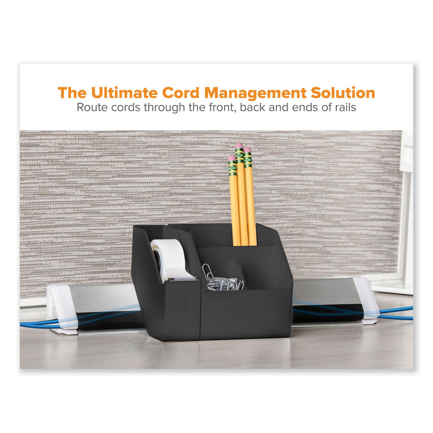 Bostitch® Konnect Desk Organizer and Cable Management Five-Piece Kit, Plastic, Black