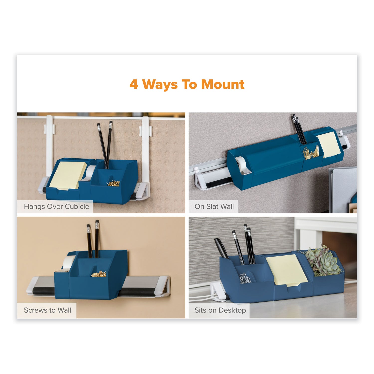 Bostitch® Konnect Desk Organizer and Cable Management Five-Piece Kit, Plastic, Blue