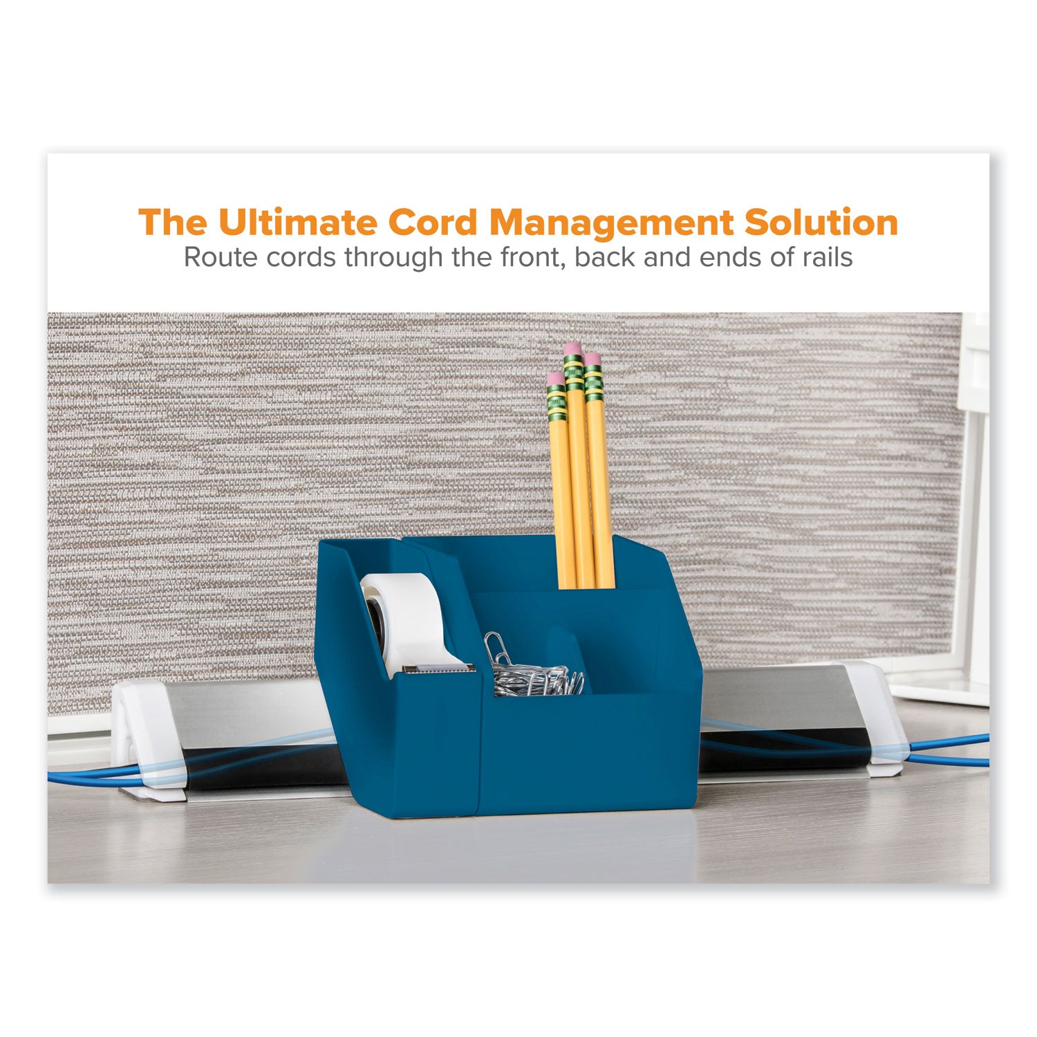 Bostitch® Konnect Desk Organizer and Cable Management Five-Piece Kit, Plastic, Blue