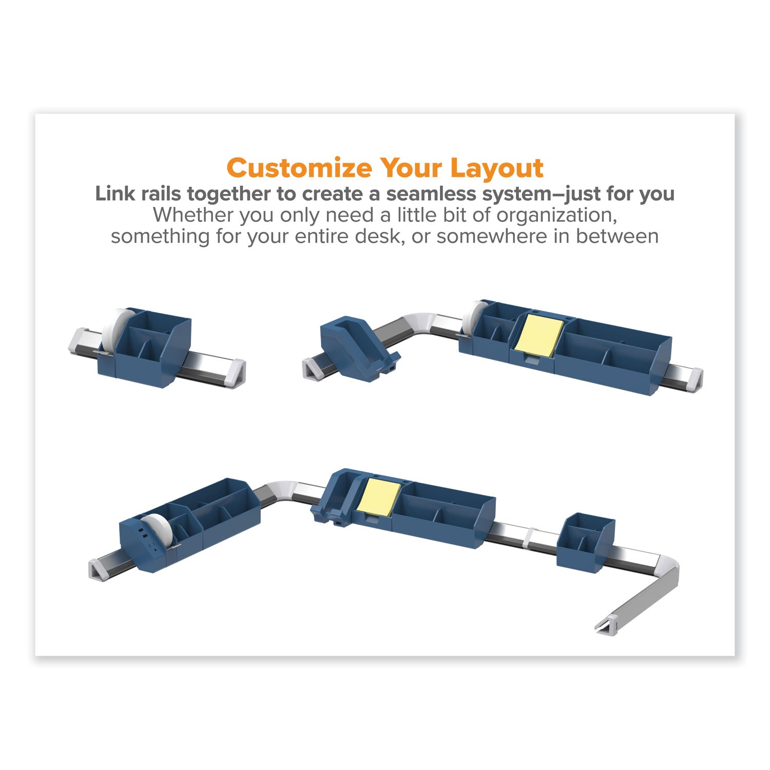 Bostitch® Konnect Desk Organizer and Cable Management Five-Piece Kit, Plastic, Blue