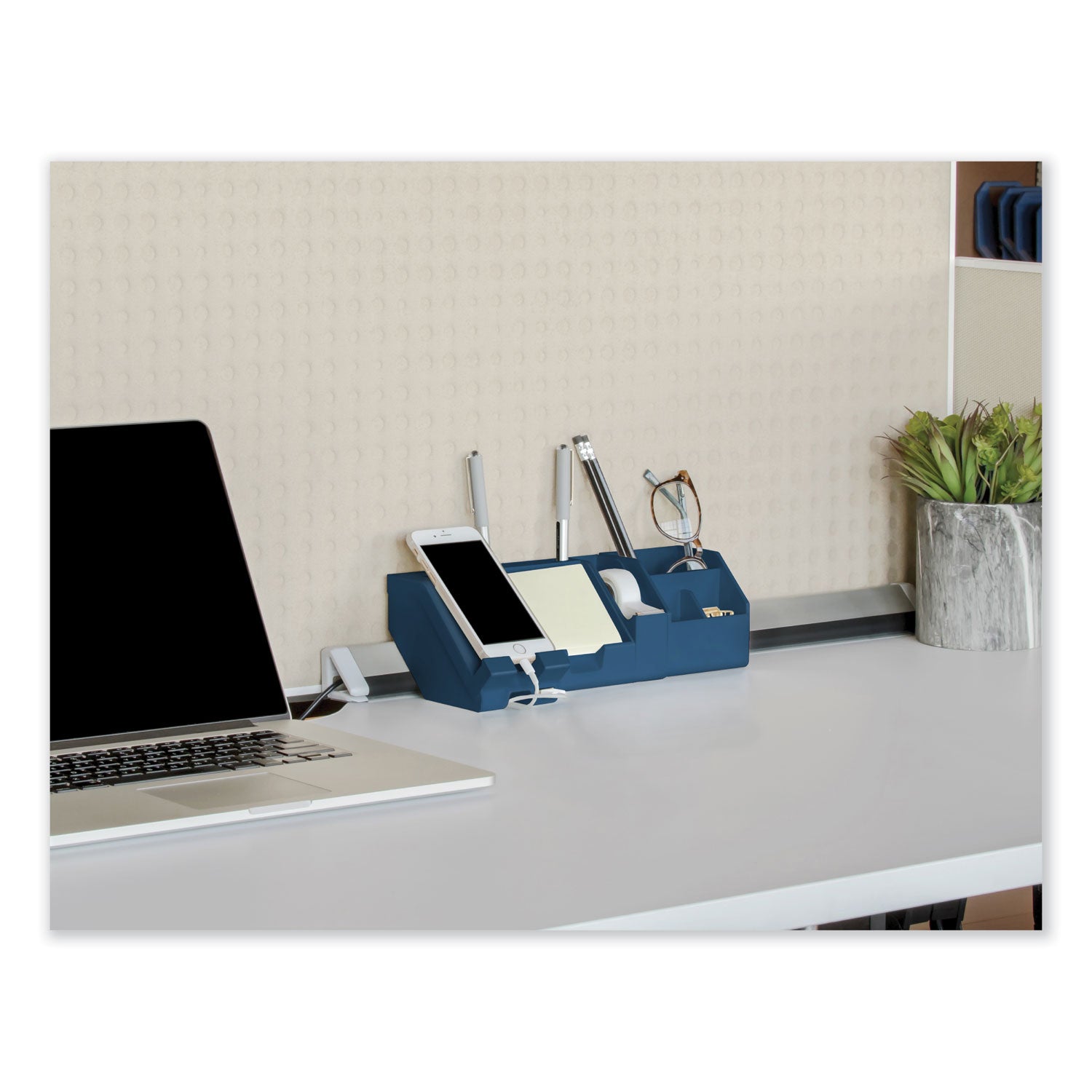 Bostitch® Konnect Desk Organizer and Cable Management Five-Piece Kit, Plastic, Blue