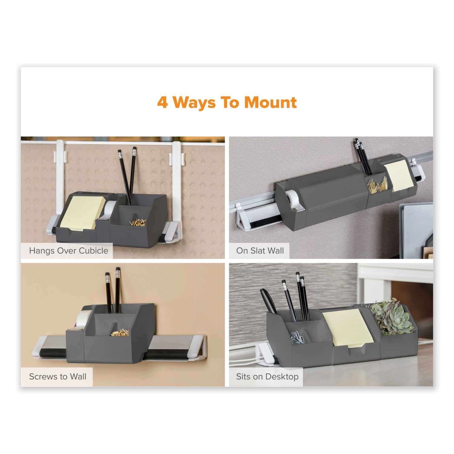 Bostitch® Konnect Desk Organizer and Cable Management Five-Piece Kit, Plastic, Gray