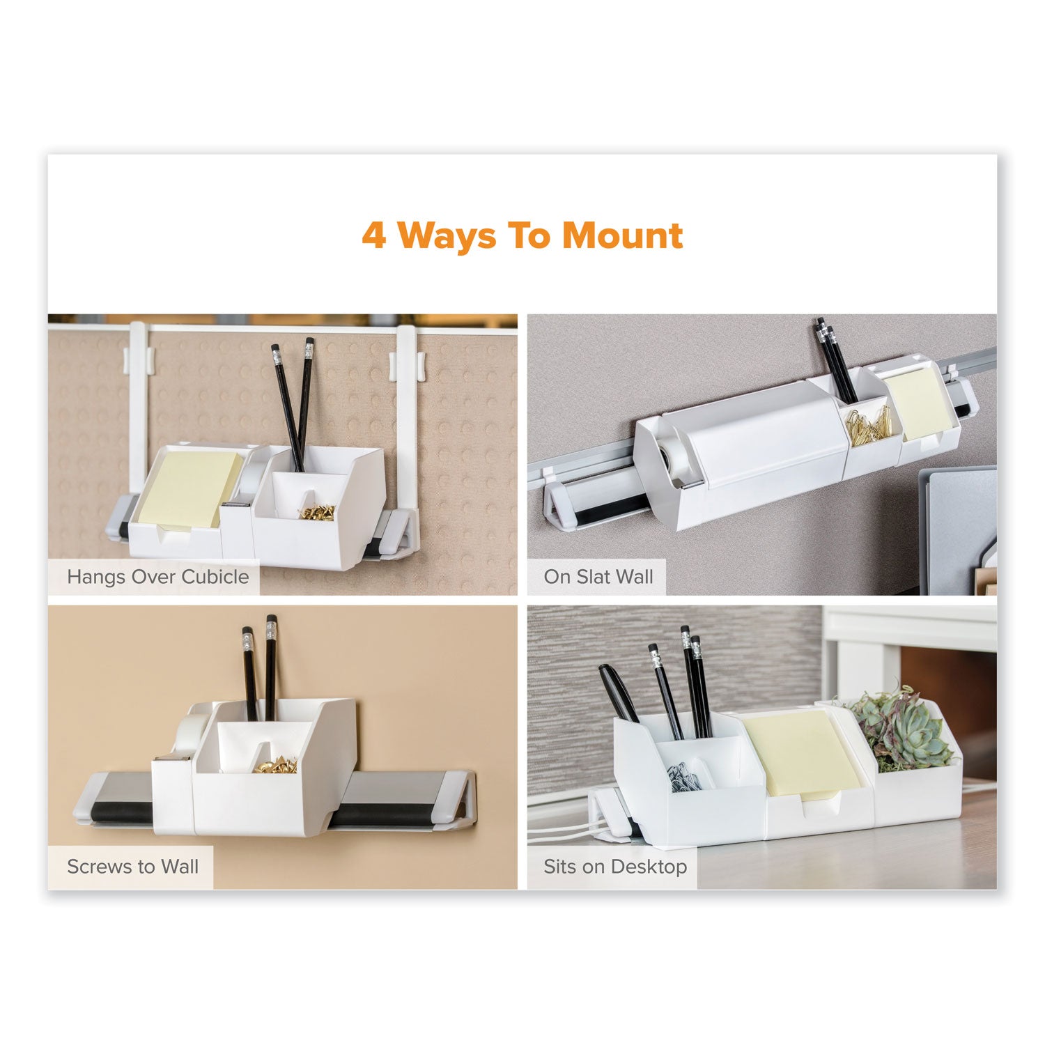 Bostitch® Konnect Desk Organizer and Cable Management Five-Piece Kit, Plastic, White