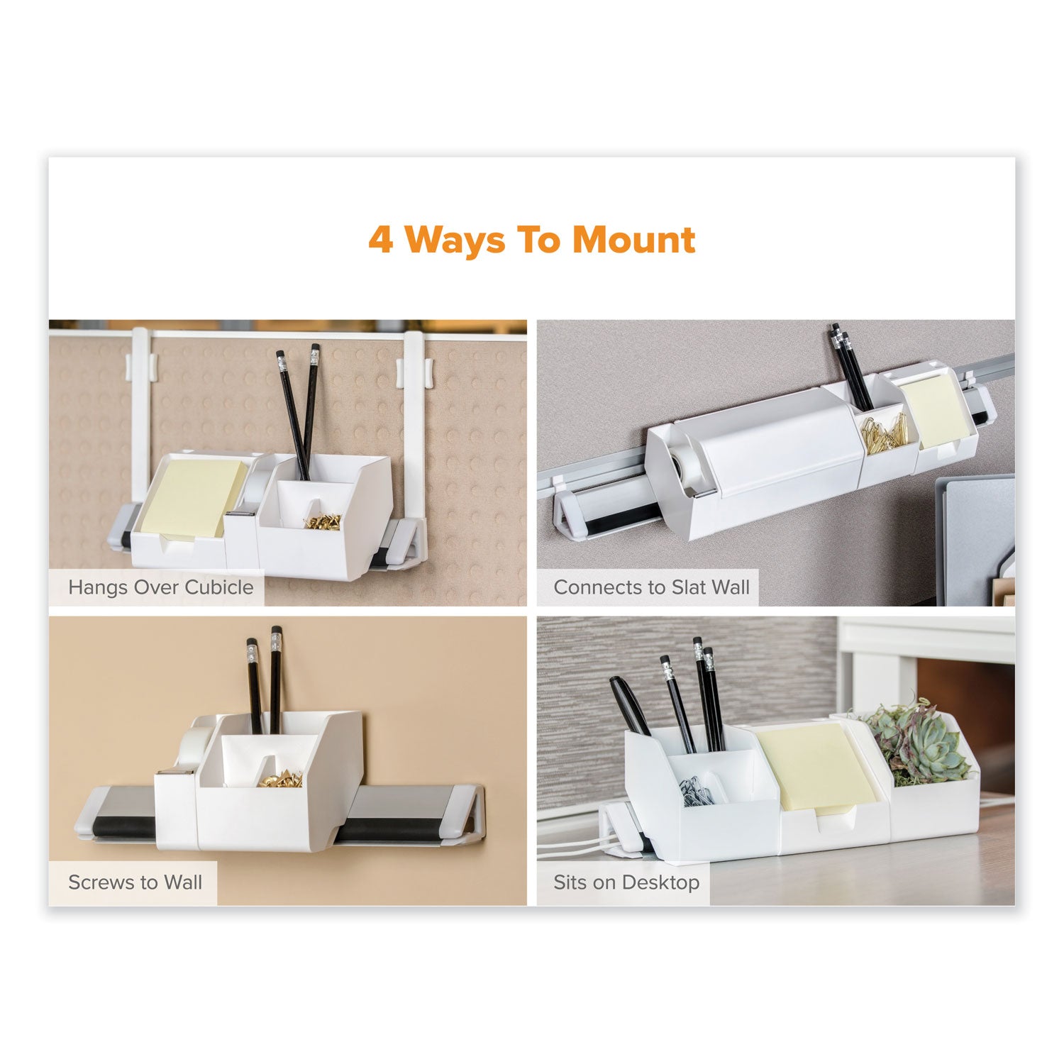 Bostitch® Konnect Desk Organizer and Cable Management Nine-Piece Kit, Plastic, White