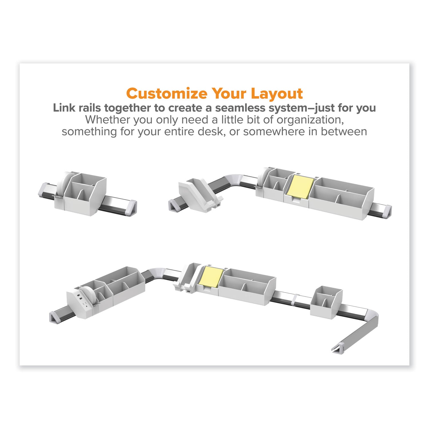 Bostitch® Konnect Desk Organizer and Cable Management Nine-Piece Kit, Plastic, White