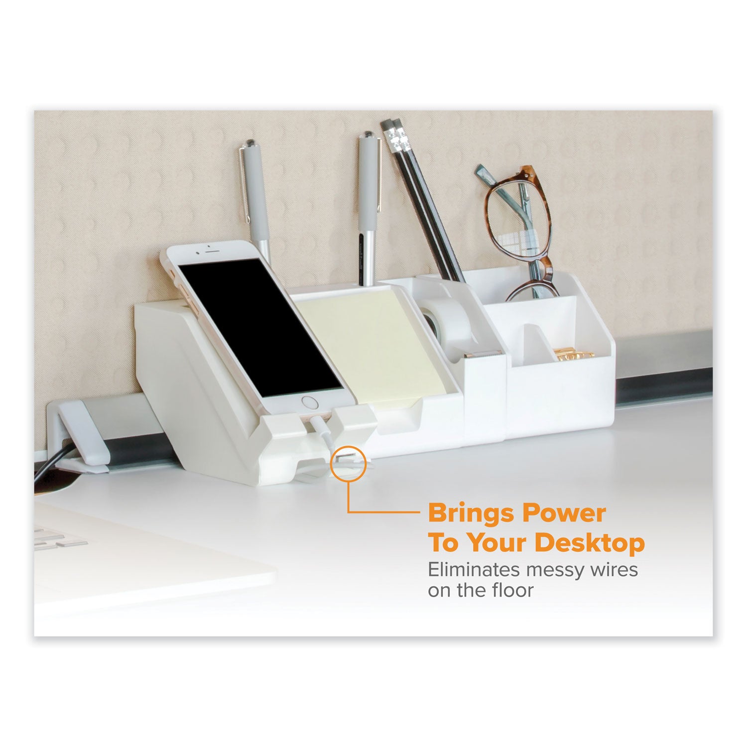 Bostitch® Konnect Desk Organizer and Cable Management Nine-Piece Kit, Plastic, White