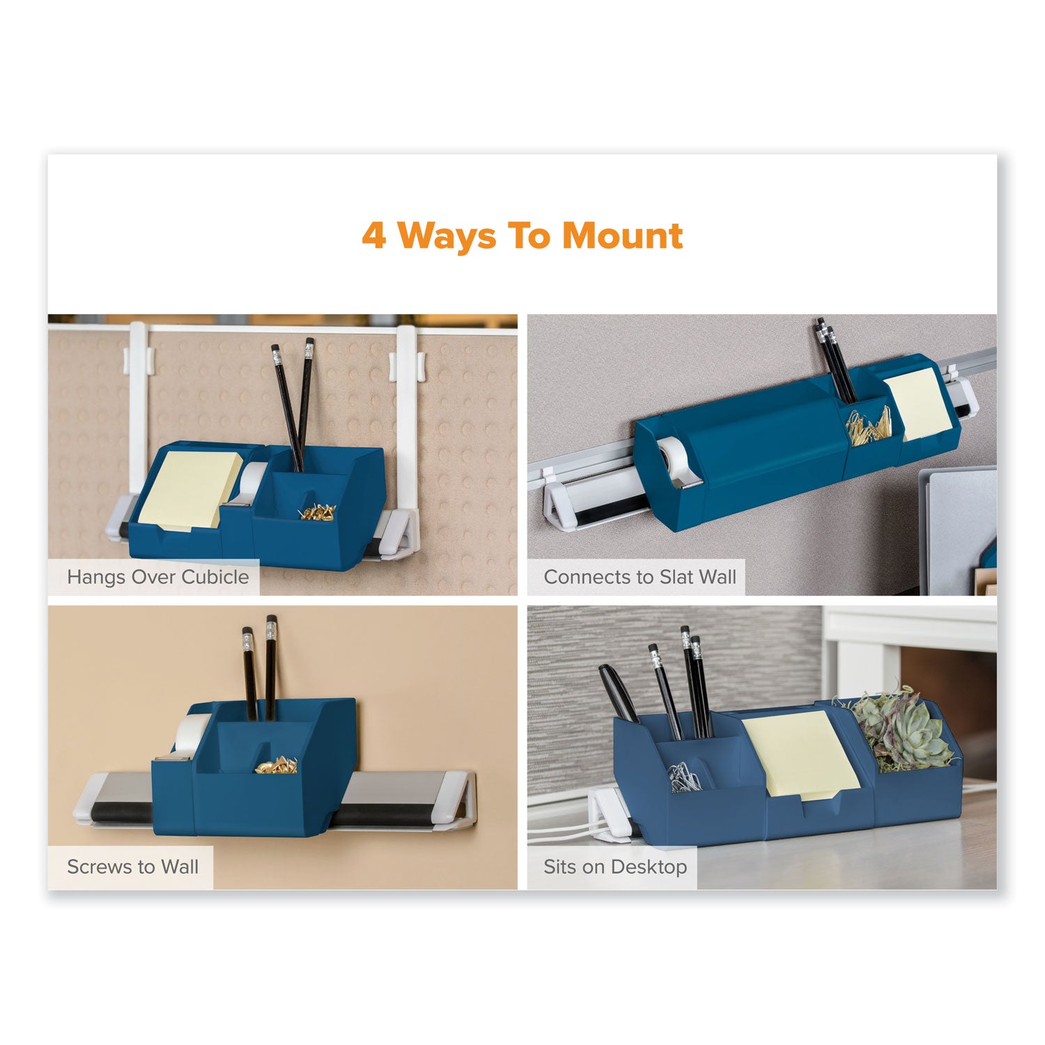 Bostitch® Konnect Desk Organizer and Cable Management 14-Piece Kit, Plastic, Blue