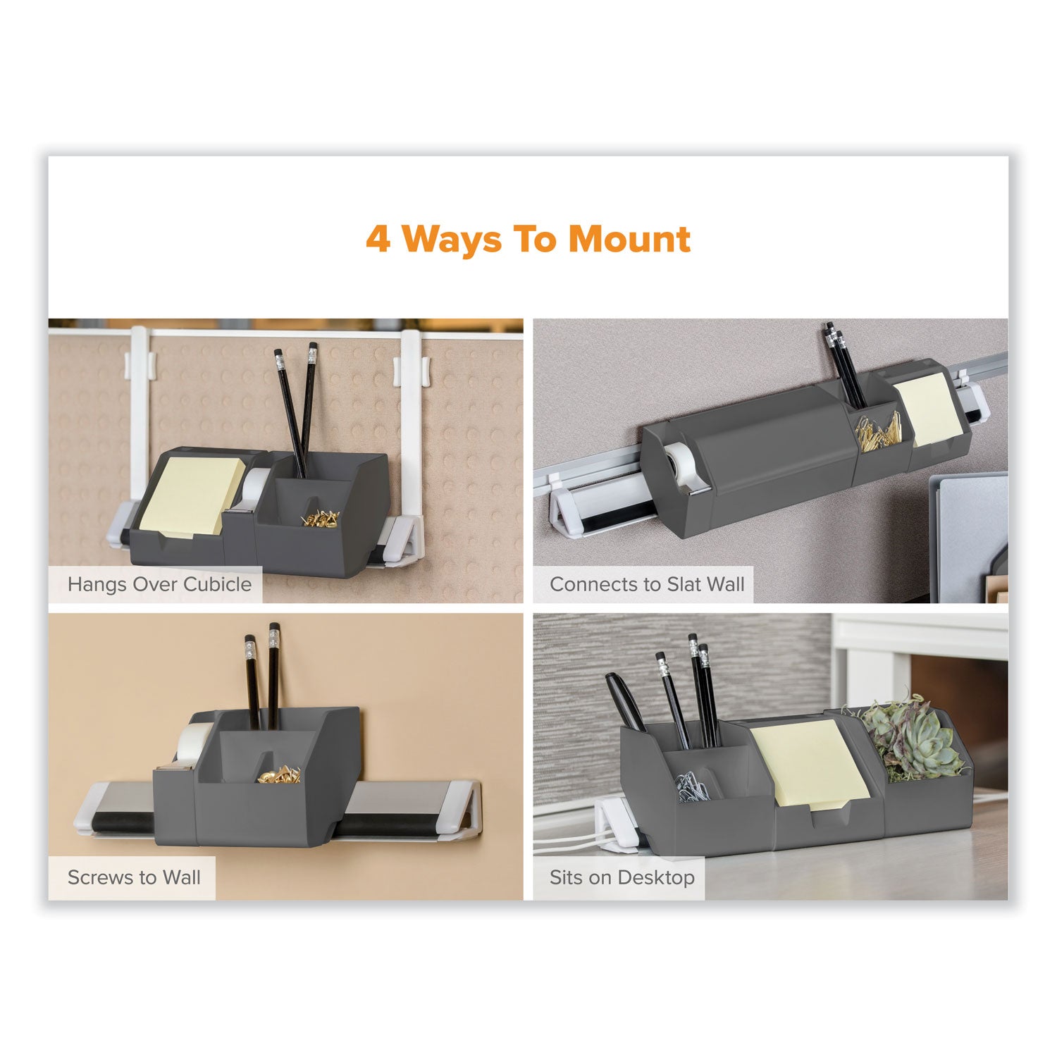 Bostitch® Konnect Desk Organizer and Cable Management 17-Piece Kit, Plastic, Gray